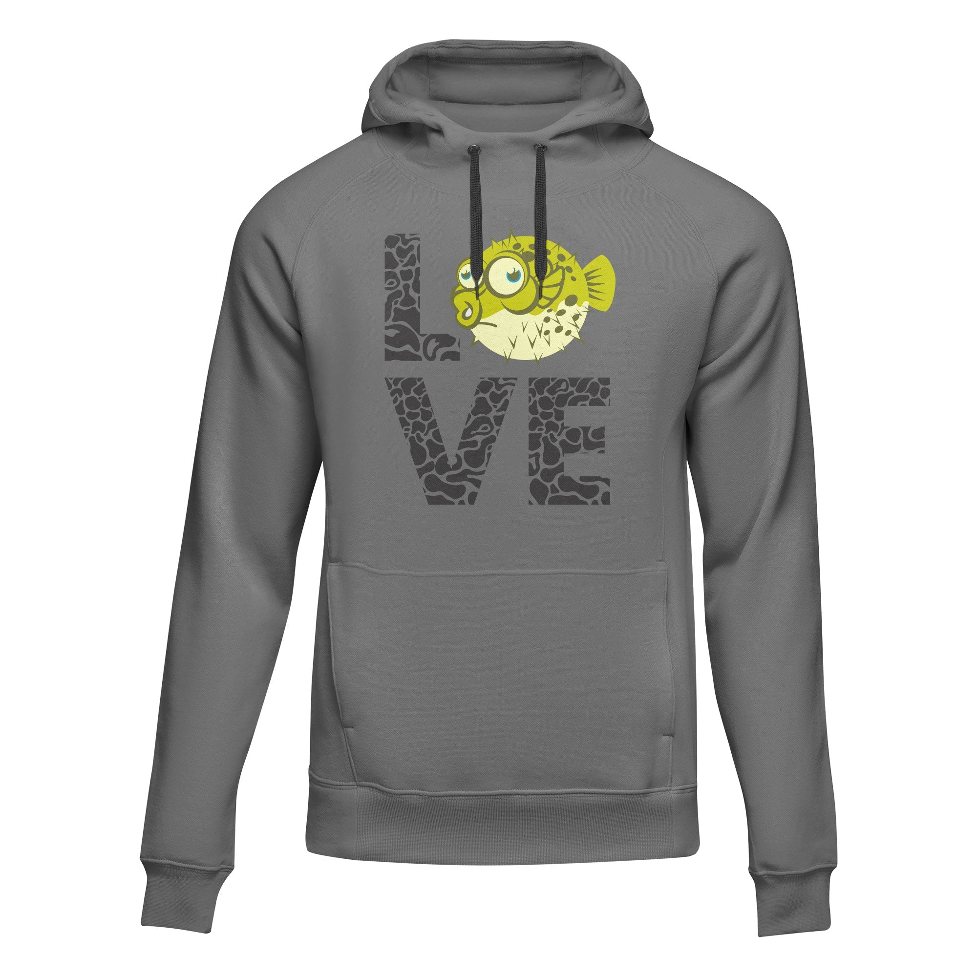 Sudadera unisex con capucha "Love Fishing Green Blowfish Globe"