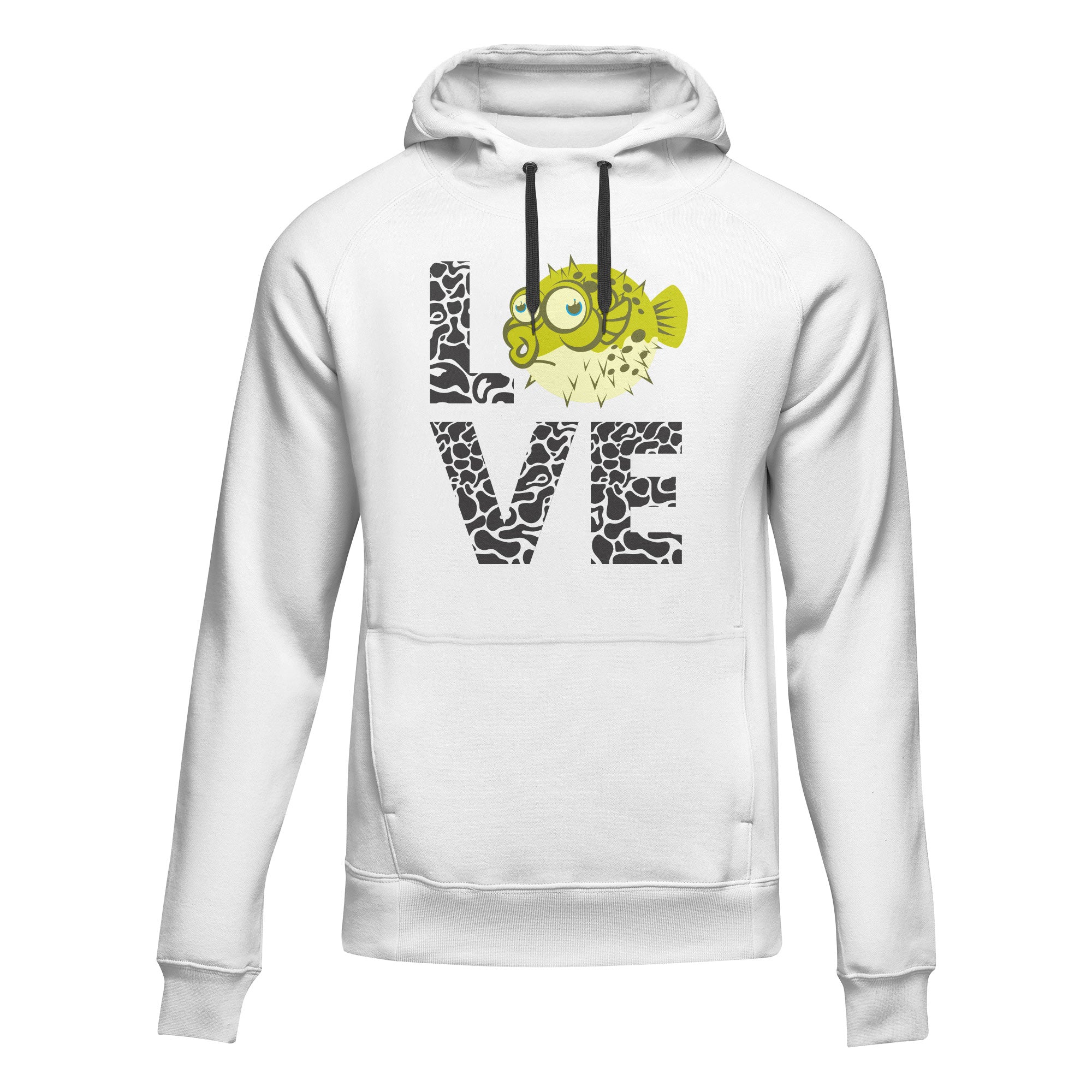 Sudadera unisex con capucha "Love Fishing Green Blowfish Globe"