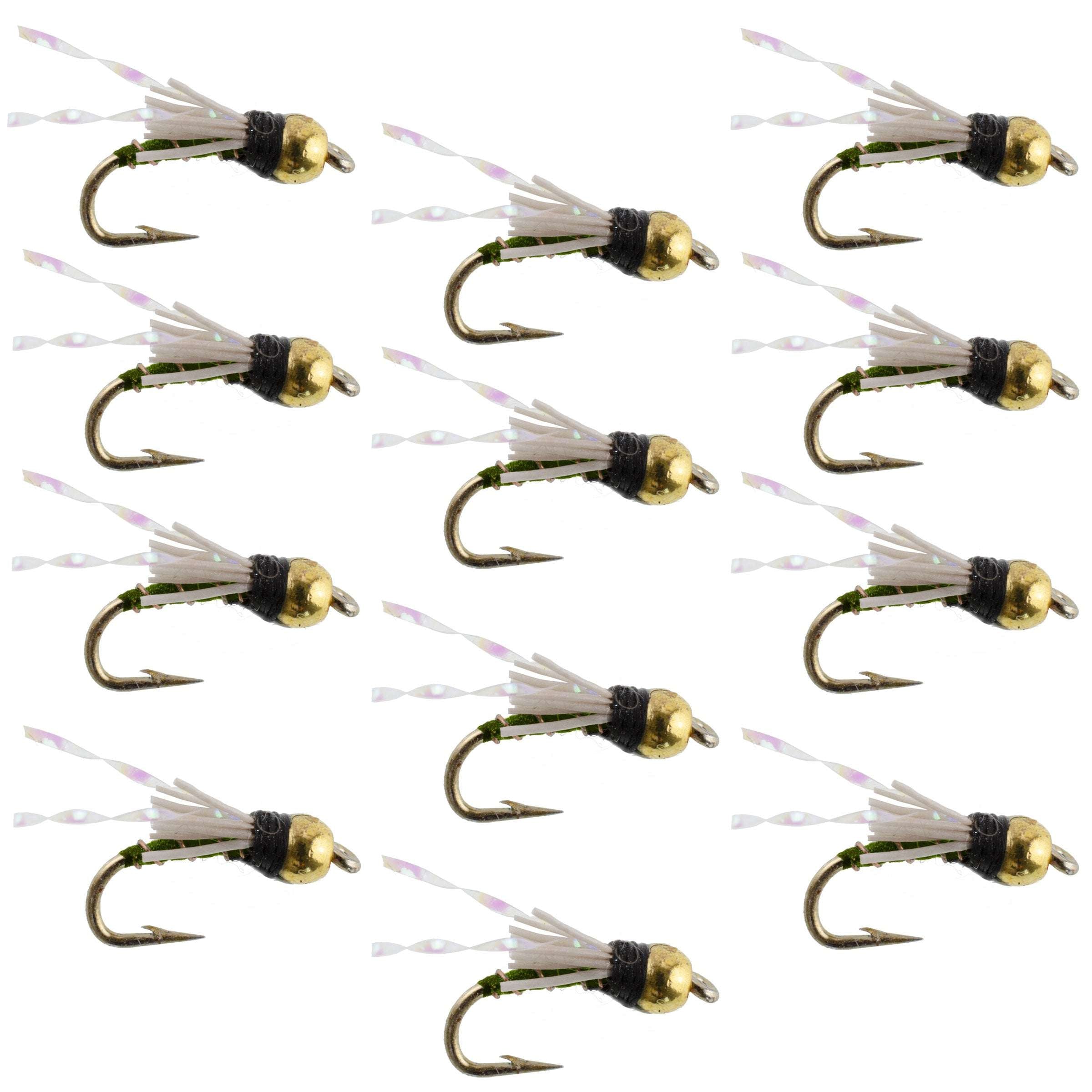 Moscas de pesca con mosca húmeda Beadhead Olive 3 Dollar Dip Serendipity - 1 docena de moscas, anzuelo tamaño 18