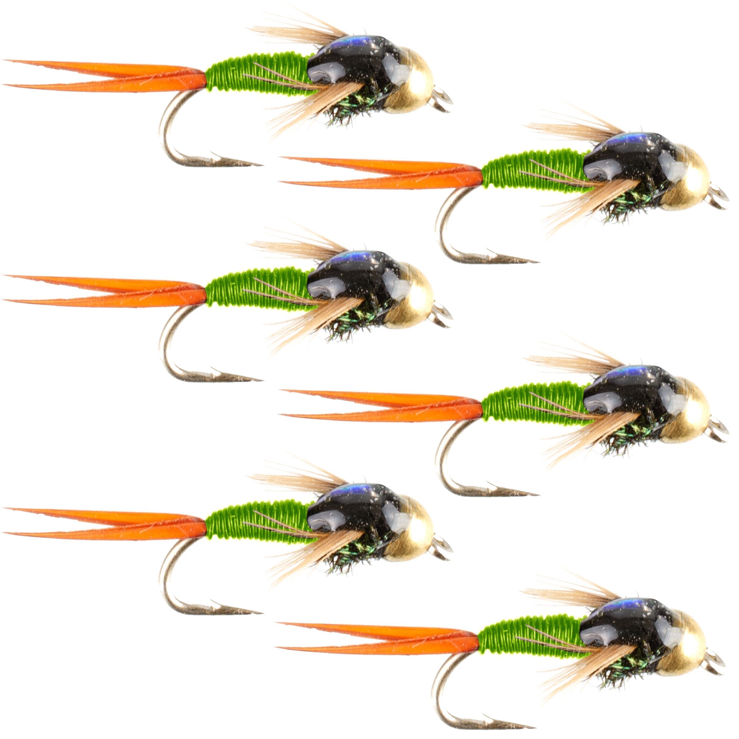 Moscas de pesca con mosca Bead Head Chartreuse Copper John Nymph - Juego de 6 moscas, tamaño de anzuelo 18