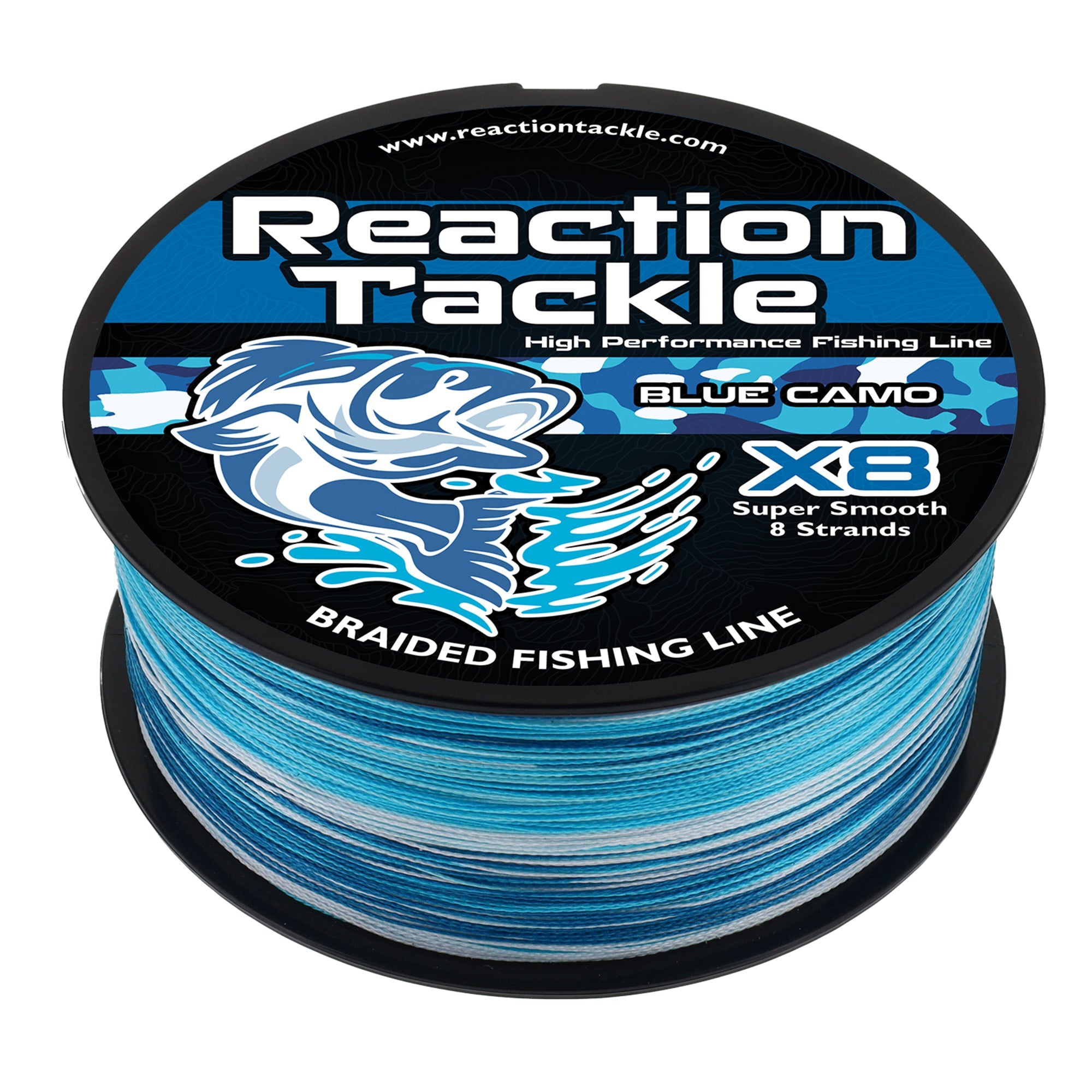 Línea de pesca trenzada Reaction Tackle X8 - Camuflaje azul, 8 hebras
