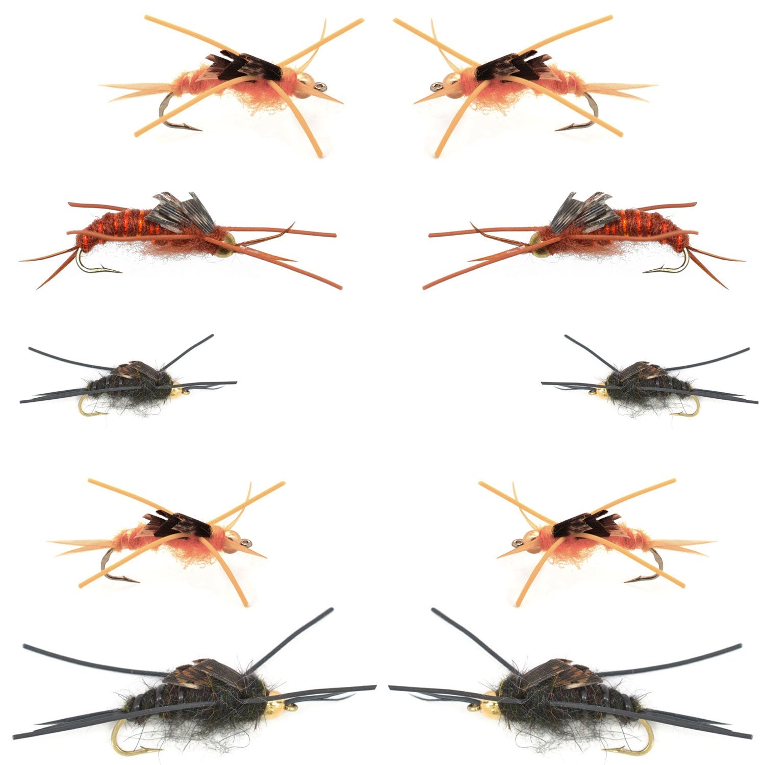 Colección Basics - Surtido de ninfas de mosca de piedra con cuentas de tungsteno de Kaufmann - 10 moscas húmedas con cabeza de cuentas y patas de goma - 5 patrones - Tamaños de anzuelo 4, 6, 8, 10 y 12
