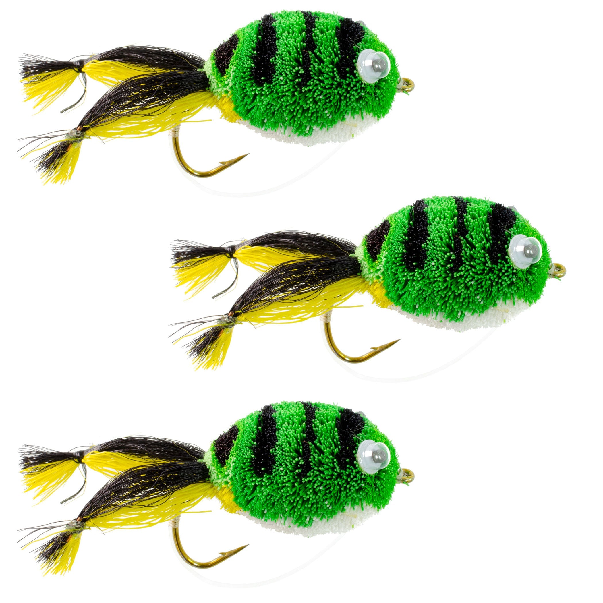 Anzuelos Messingers Frog Bass Fly Fishing Bug de boca ancha con protección contra malezas (paquete de 3)