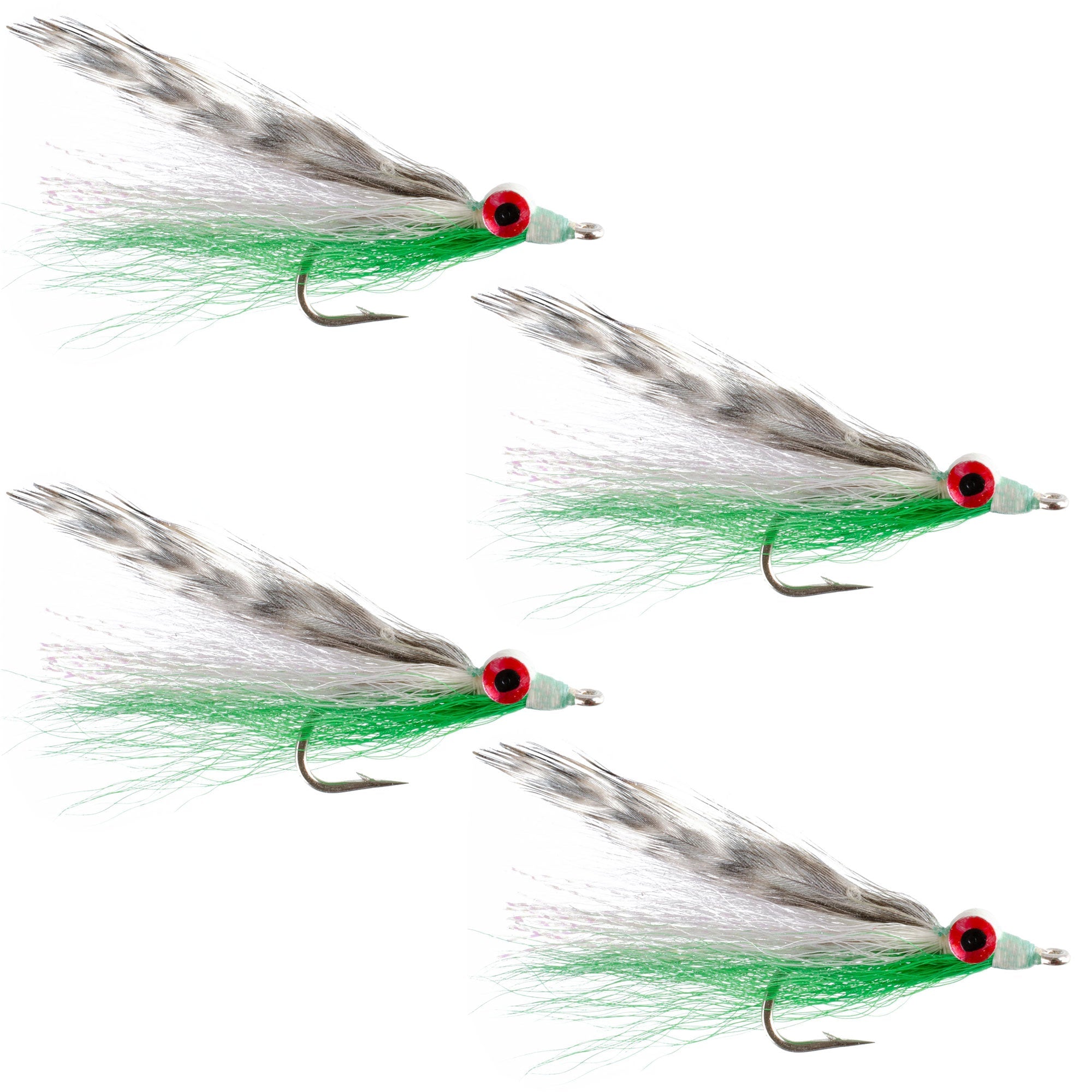 Clousers Clouceiver Deep Minnow Grizzly Green - Mouches de pêche à la mouche Streamer - 4 mouches pour eau salée et bar - Hameçon 1/0