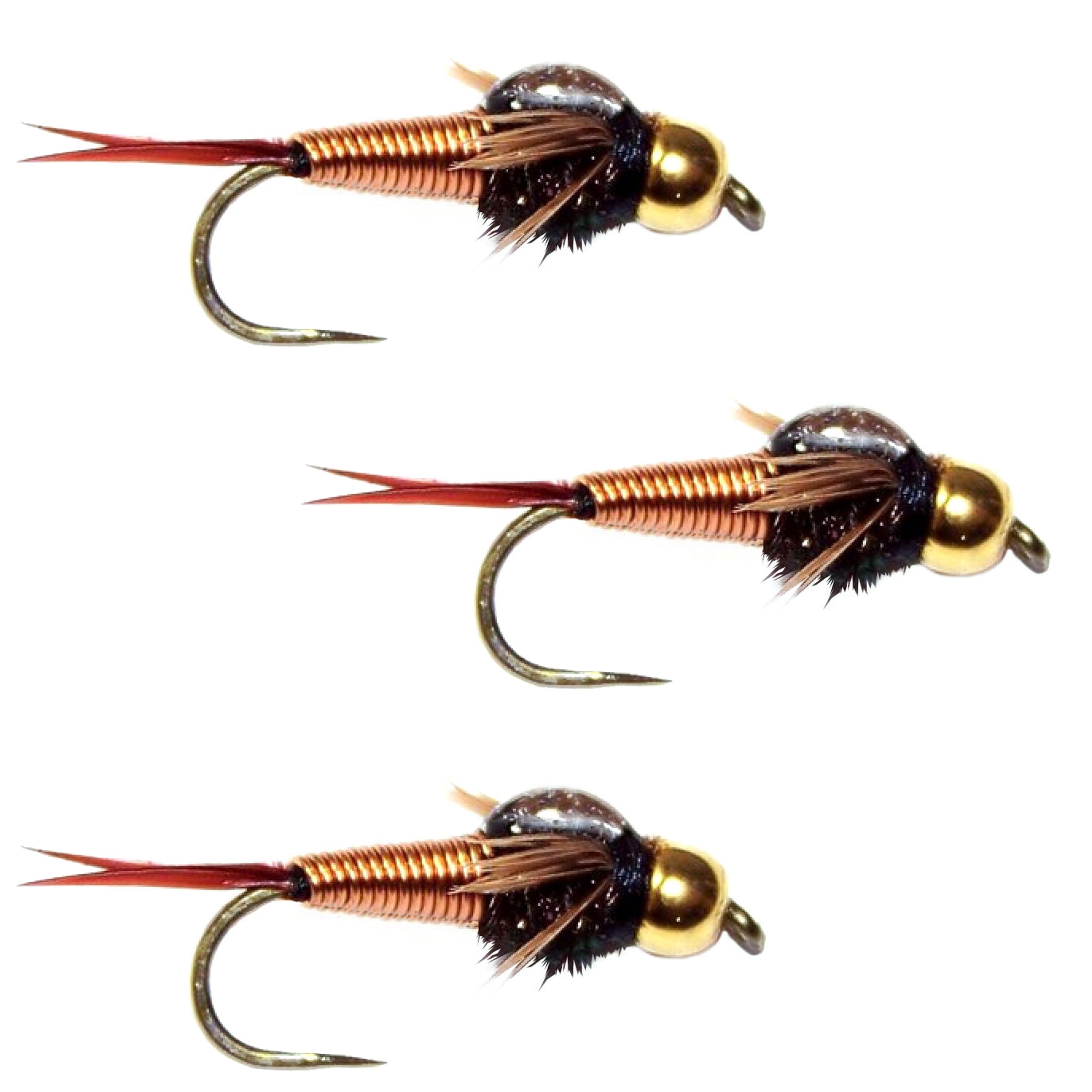 3 Pack Barbless Bead Head Copper John Nymph Fly Fishing Flies - Hook Size 12