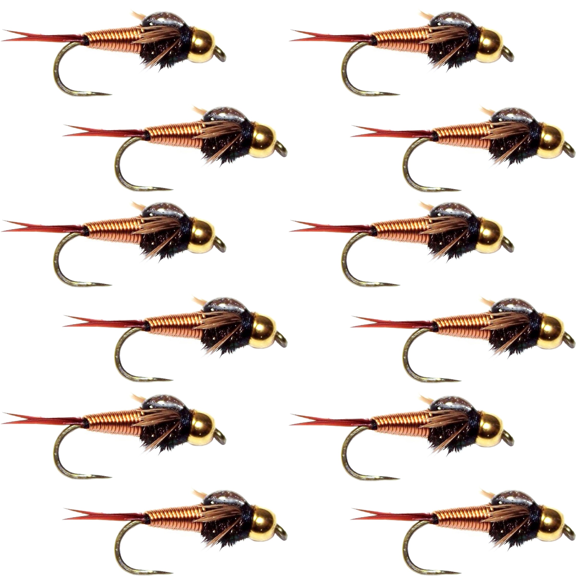 Barbless Bead Head Copper John Nymph Fly 1 Dozen Fishing Flies - Hook Size 10