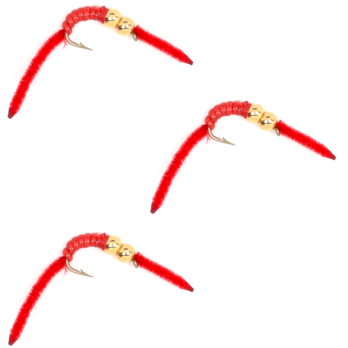 Paquete de 3 San Juan Double Bead Power Worm Red V-Rib - Anzuelo tamaño 12