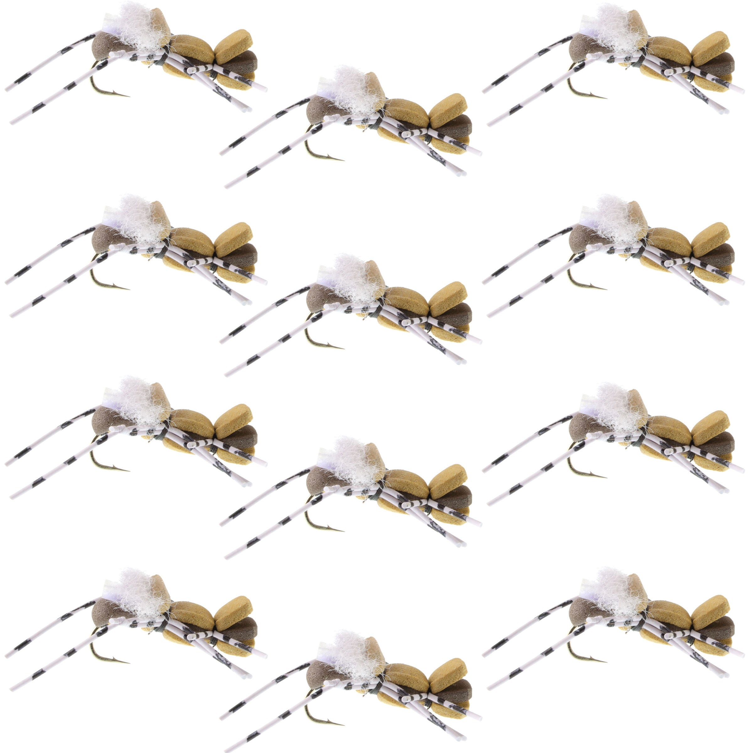 Mosca de saltamontes Fat Albert color canela con cuerpo de espuma - 1 docena de moscas, anzuelo tamaño 10