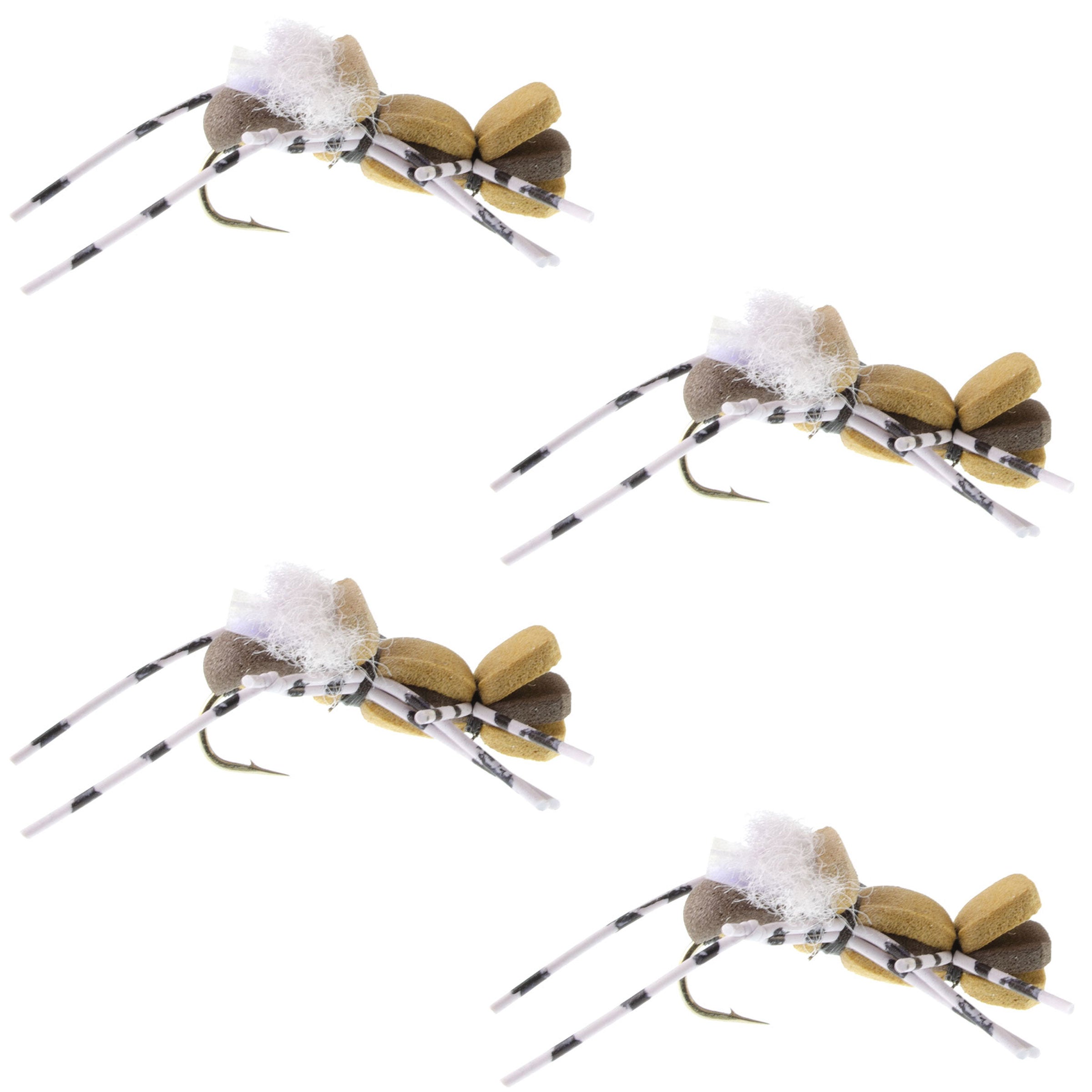 Paquete de 4 moscas saltamontes Fat Albert color canela con cuerpo de espuma - Anzuelo tamaño 10
