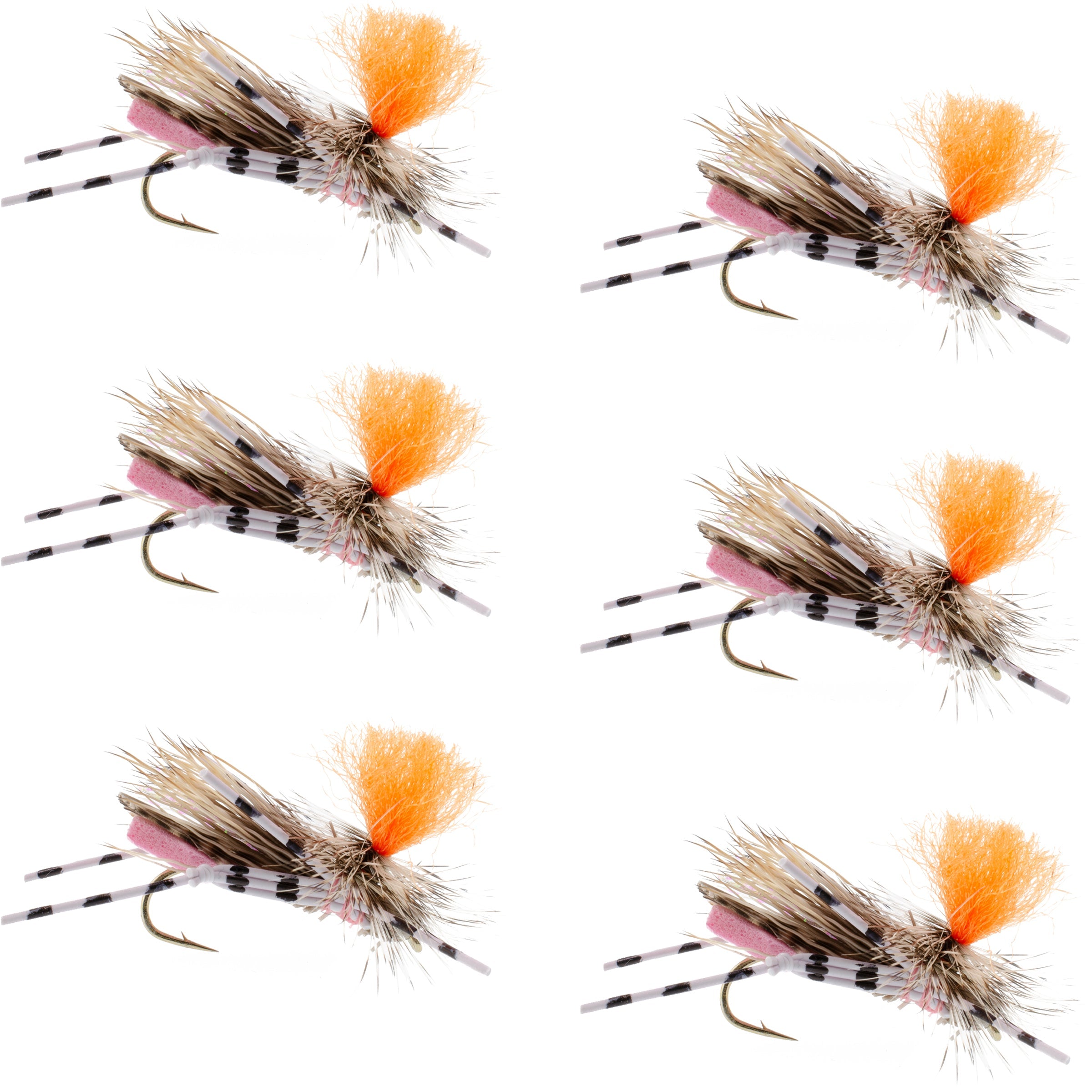Feth Hopper Pink - Patrón de mosca de espuma Grasshopper - 6 moscas, anzuelo tamaño 10