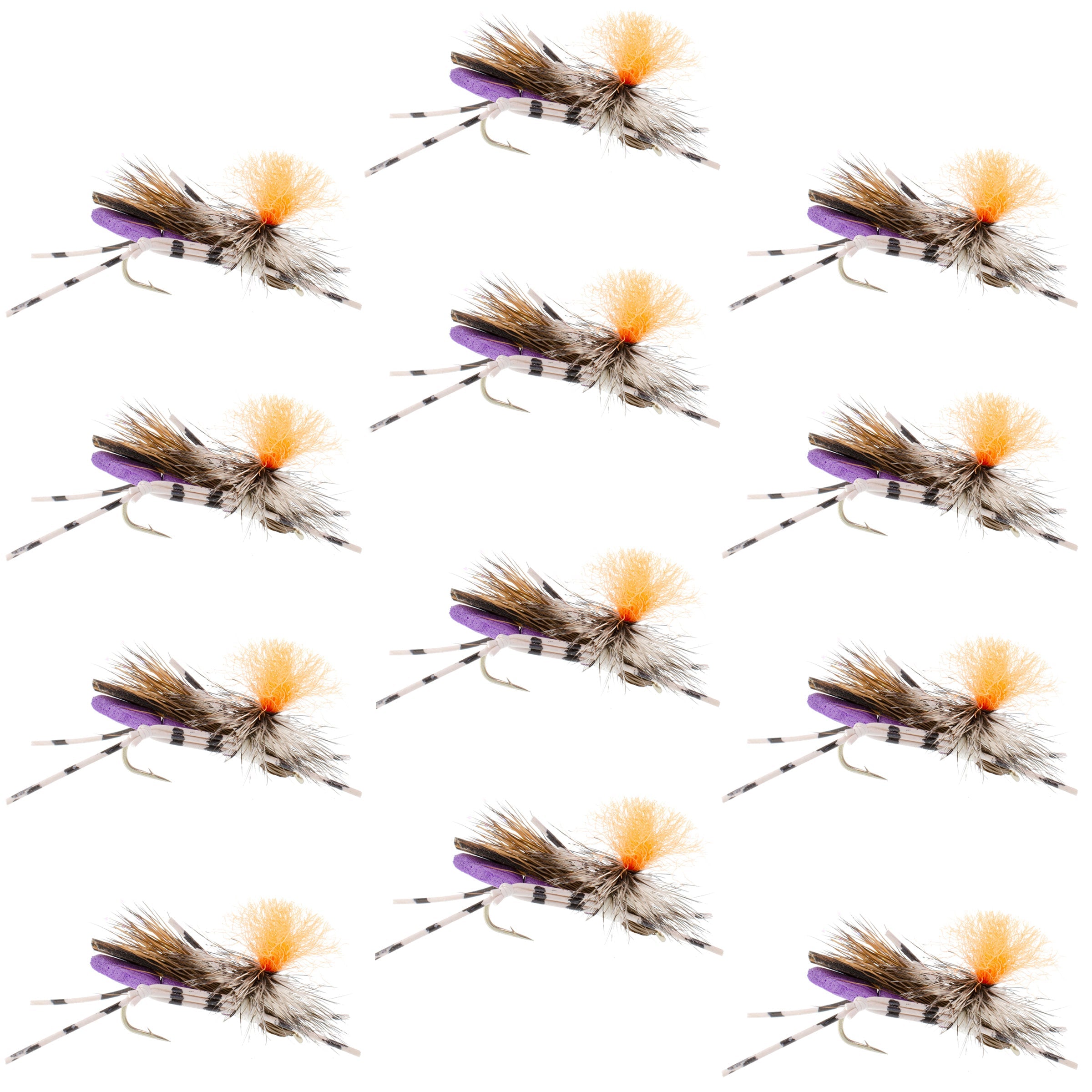 Feth Hopper Purple - Patrón de mosca de espuma tipo saltamontes - 1 docena de moscas, anzuelo tamaño 10