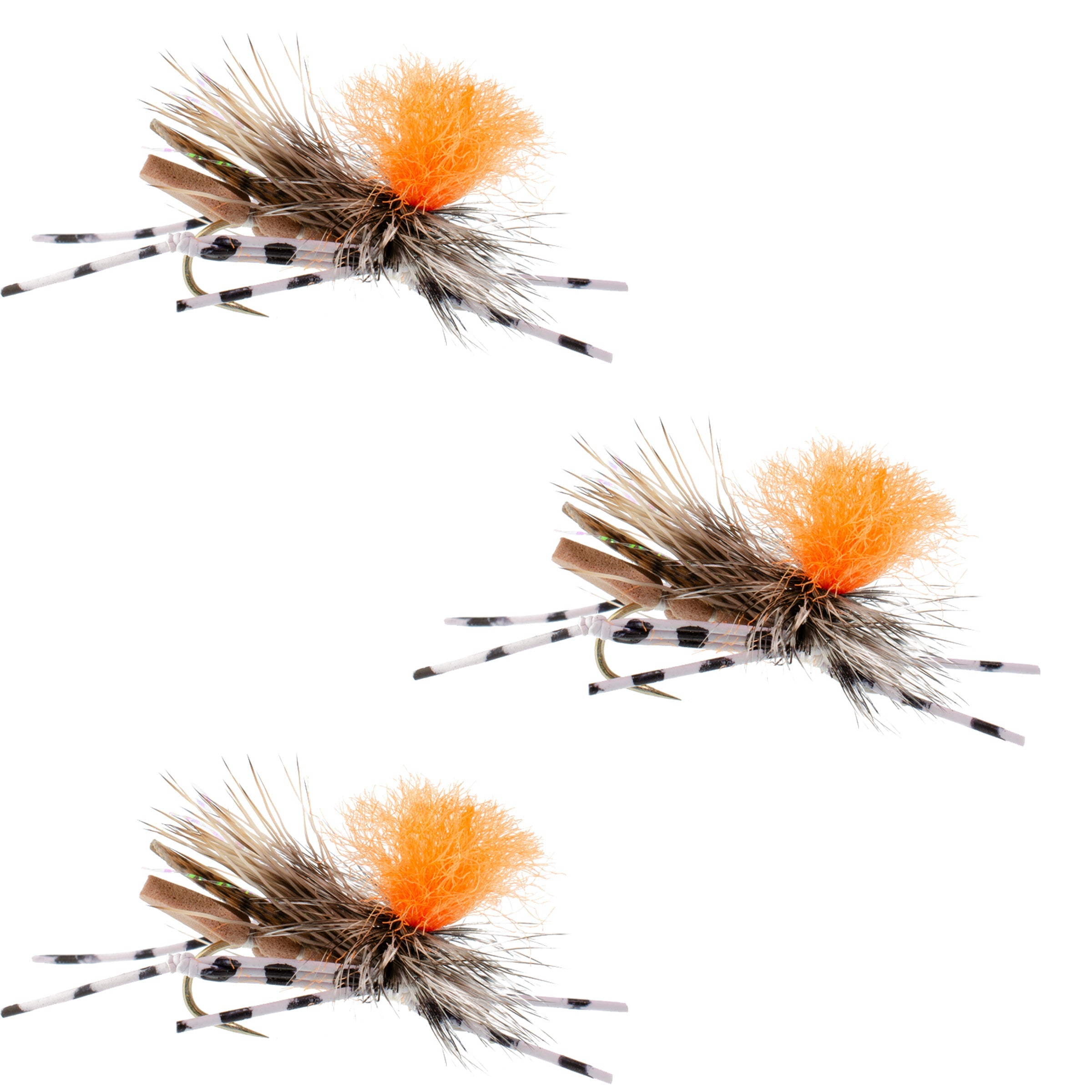 Paquete de 3 moscas de espuma tipo saltamontes Feth Hopper color tostado - Anzuelo tamaño 10