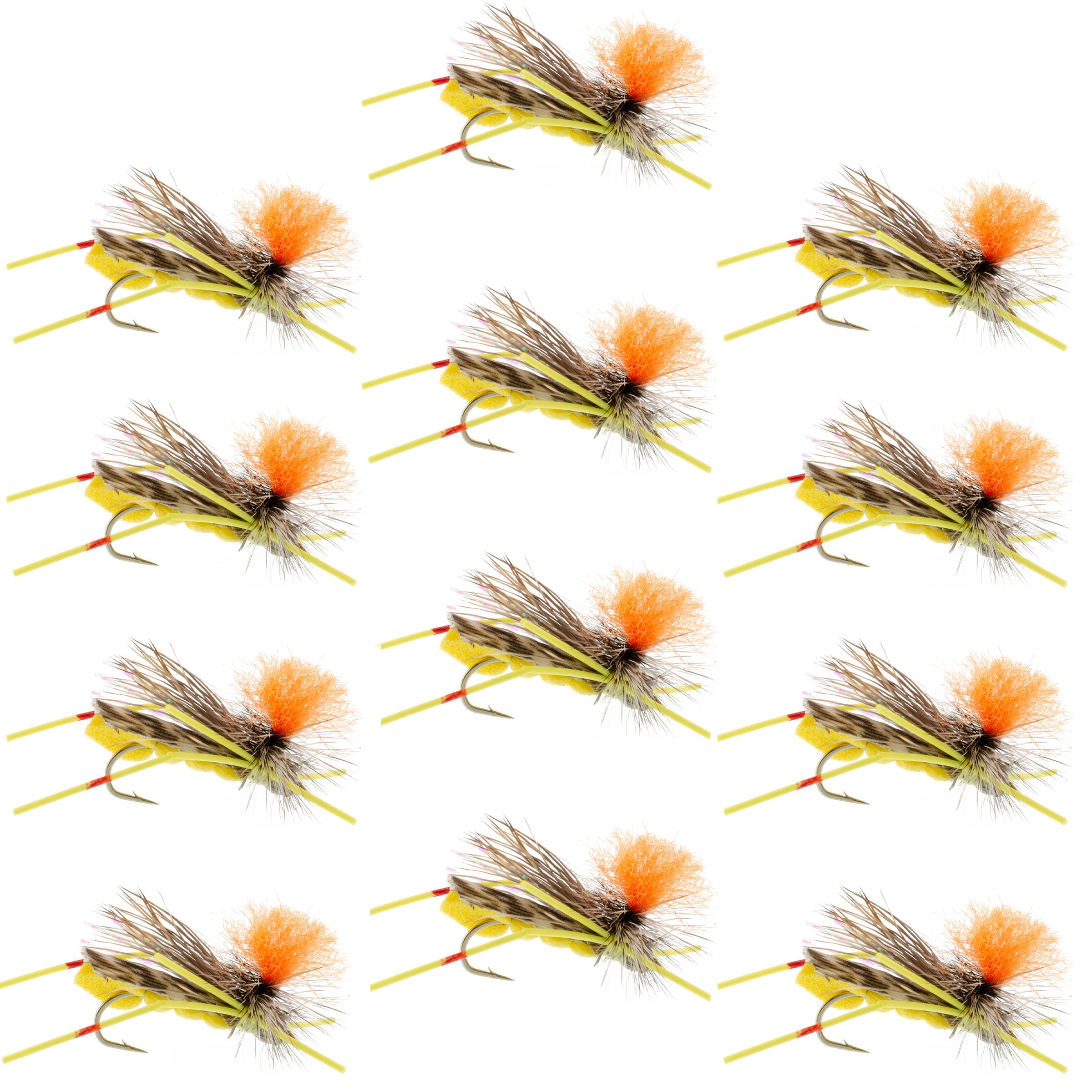 Feth Hopper Amarillo - Patrón de Mosca de Espuma para Saltamontes - 1 Docena de Moscas, Anzuelo Tamaño 10