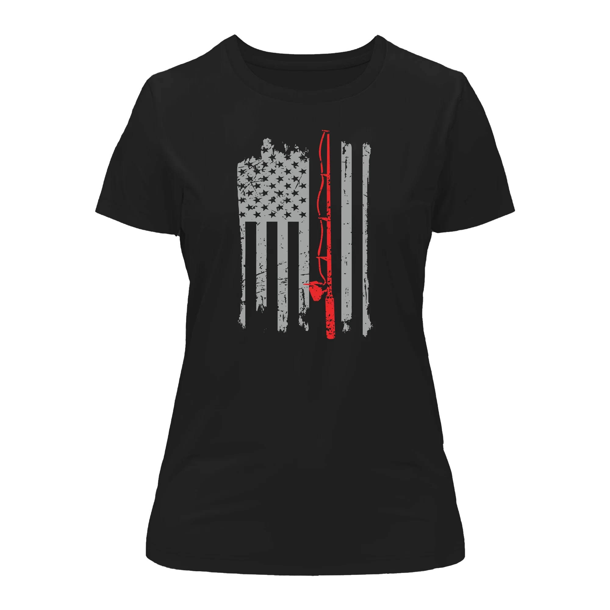 T-shirt femme avec drapeau américain et canne à pêche