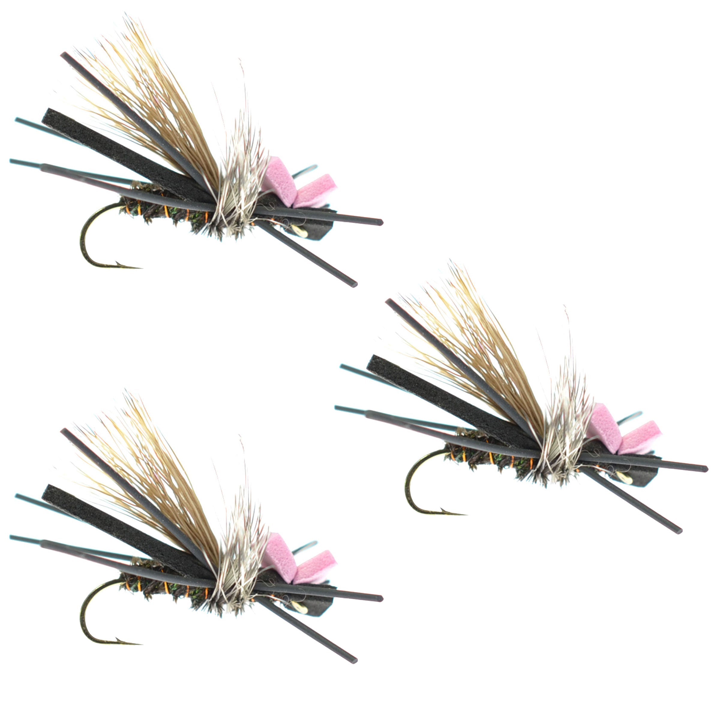 Paquete de 3 moscas Gypsy King Hopper con cuerpo de espuma, tamaño de anzuelo 10