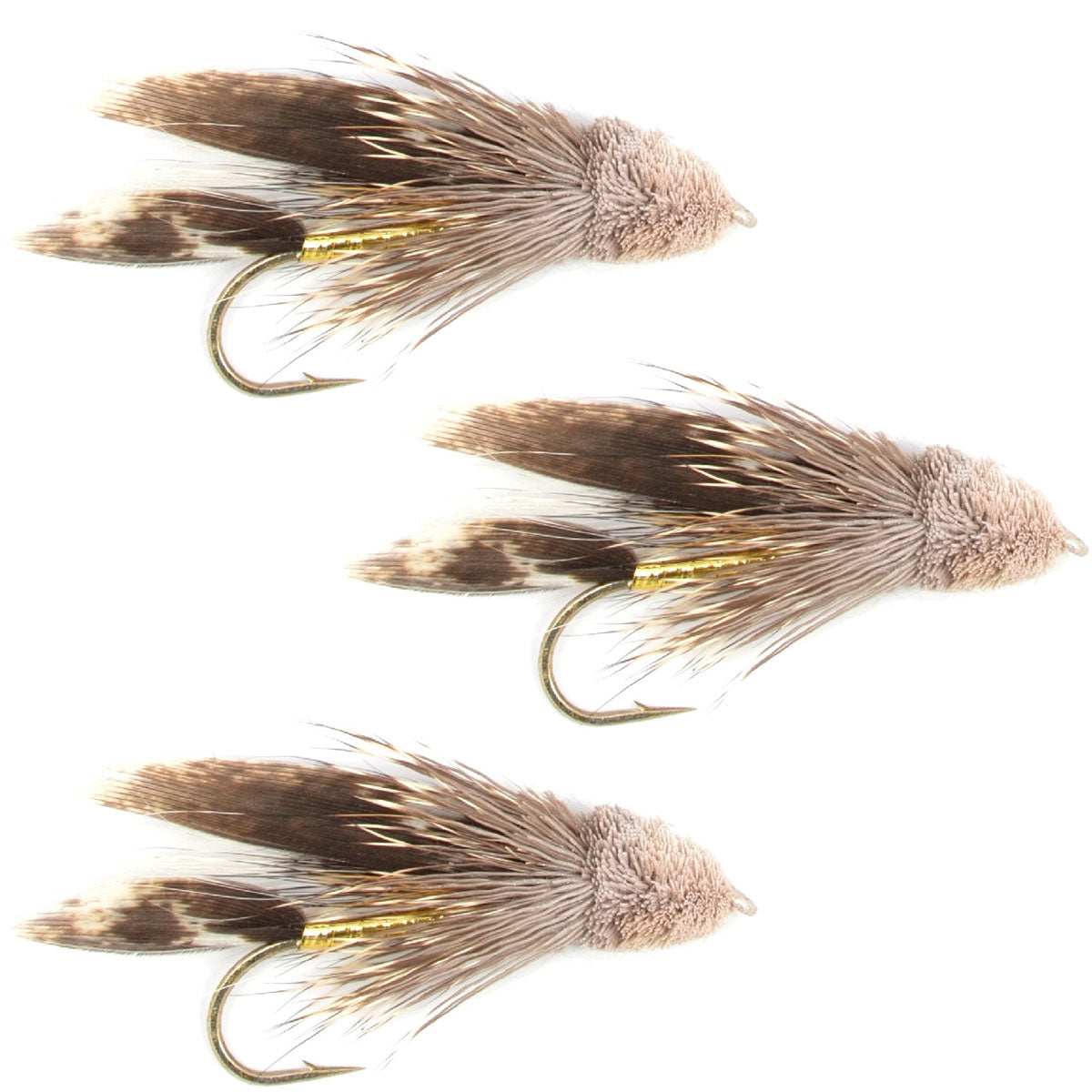 Paquete de 3 moscas de streamer para trucha y lubina Muddler Minnow - Anzuelo tamaño 8