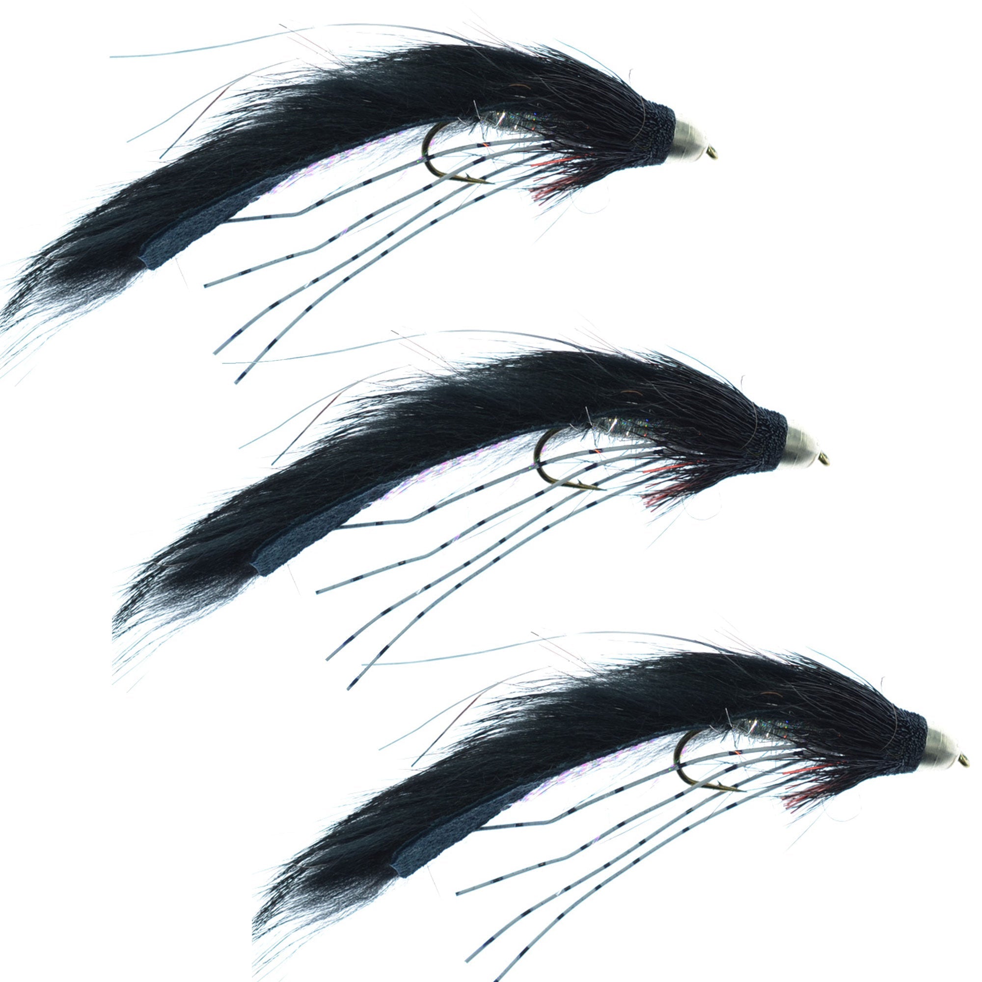 Paquete de 3 moscas de streamer para trucha y lubina con cabeza cónica Muddy Buddy Lunchables, color negro, anzuelo tamaño 4