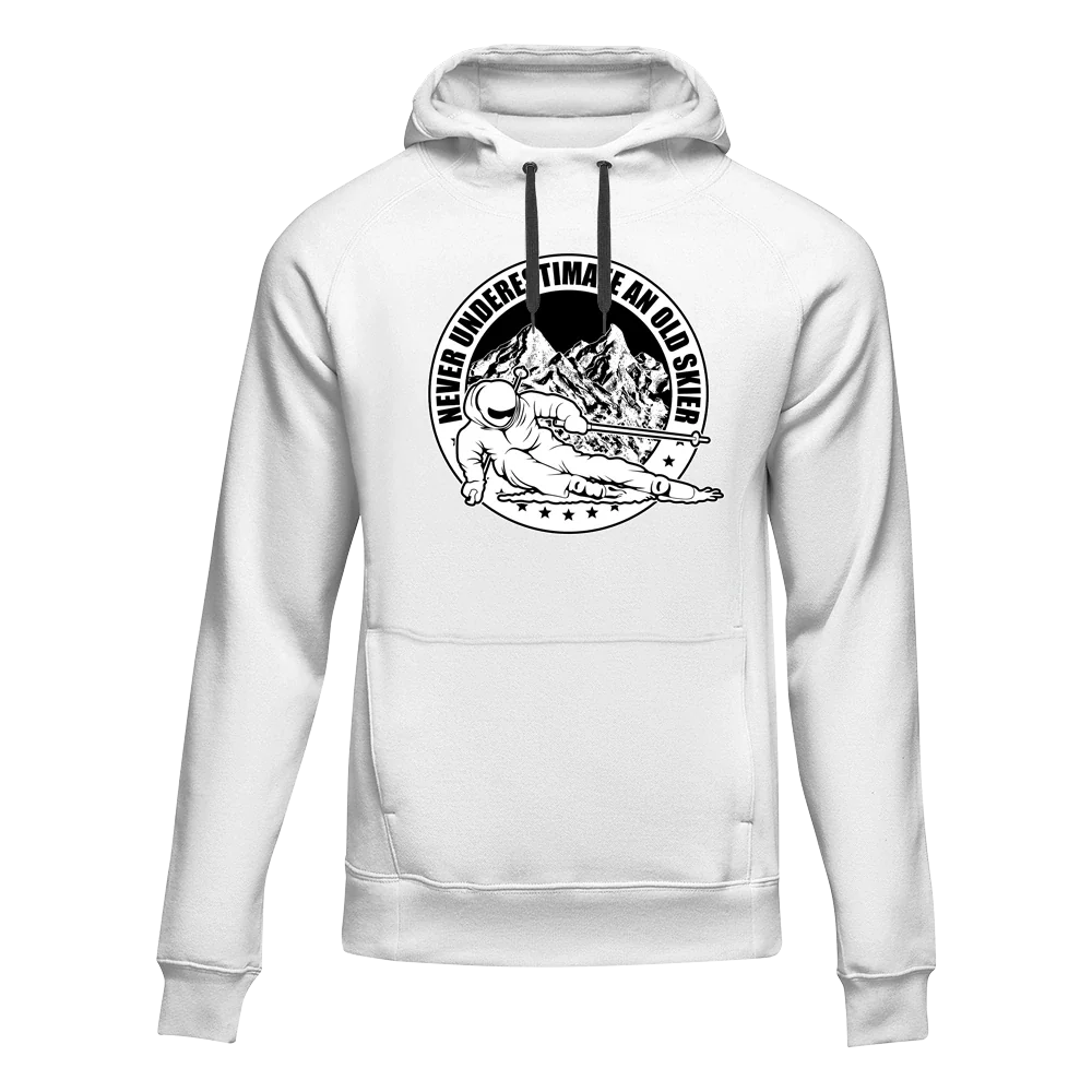 Never Underestimate An Old Skier Adult Fleece Hooded Sweatshirt