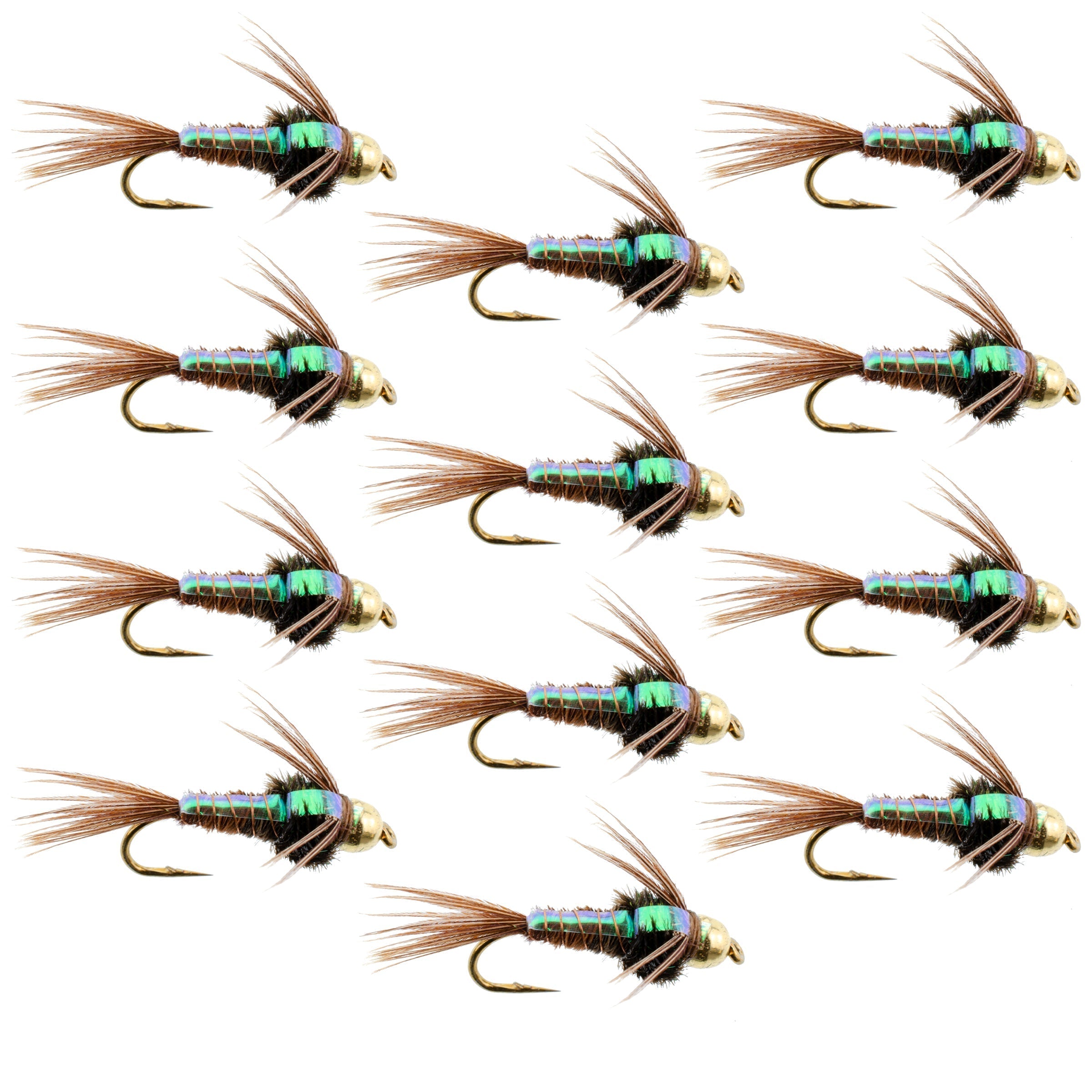 Bead Head Flash Back Pheasant Tail Nymph 1 Dozen Fly Fishing Flies Size 14