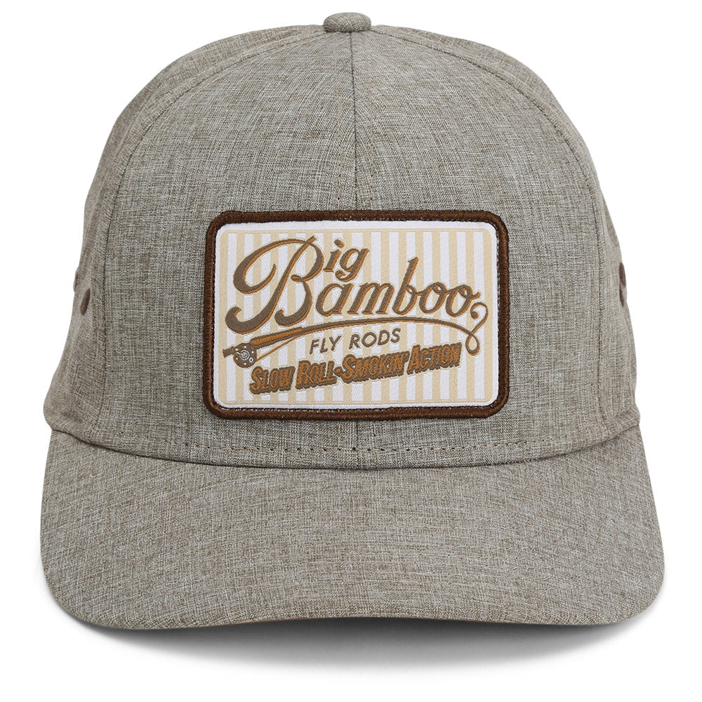 Gorra de pesca con mosca Big Bamboo Fly Rod Heathered de 6 paneles con parche.