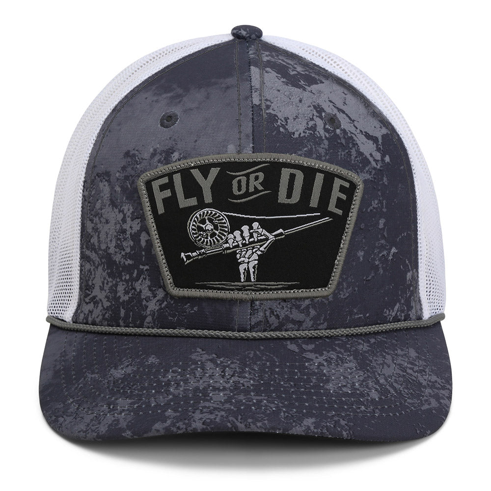 Casquette Fly or Die pour la pêche à la mouche avec filet et dos en corde