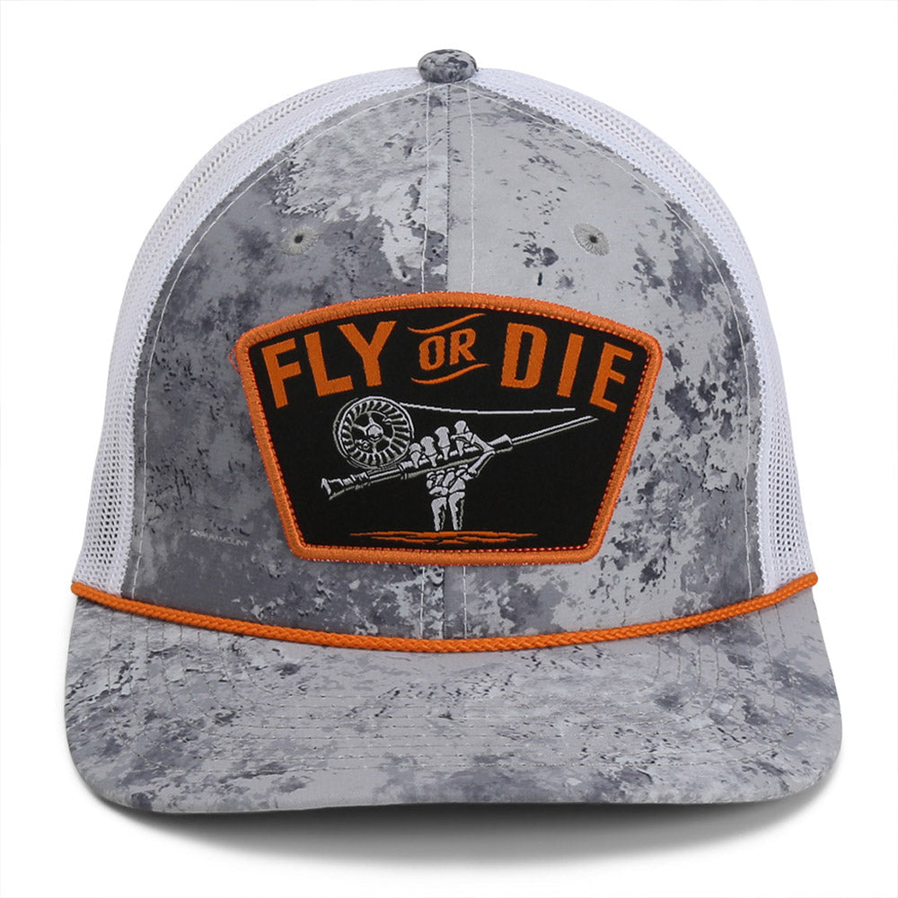 Casquette Fly or Die pour la pêche à la mouche avec filet et dos en corde