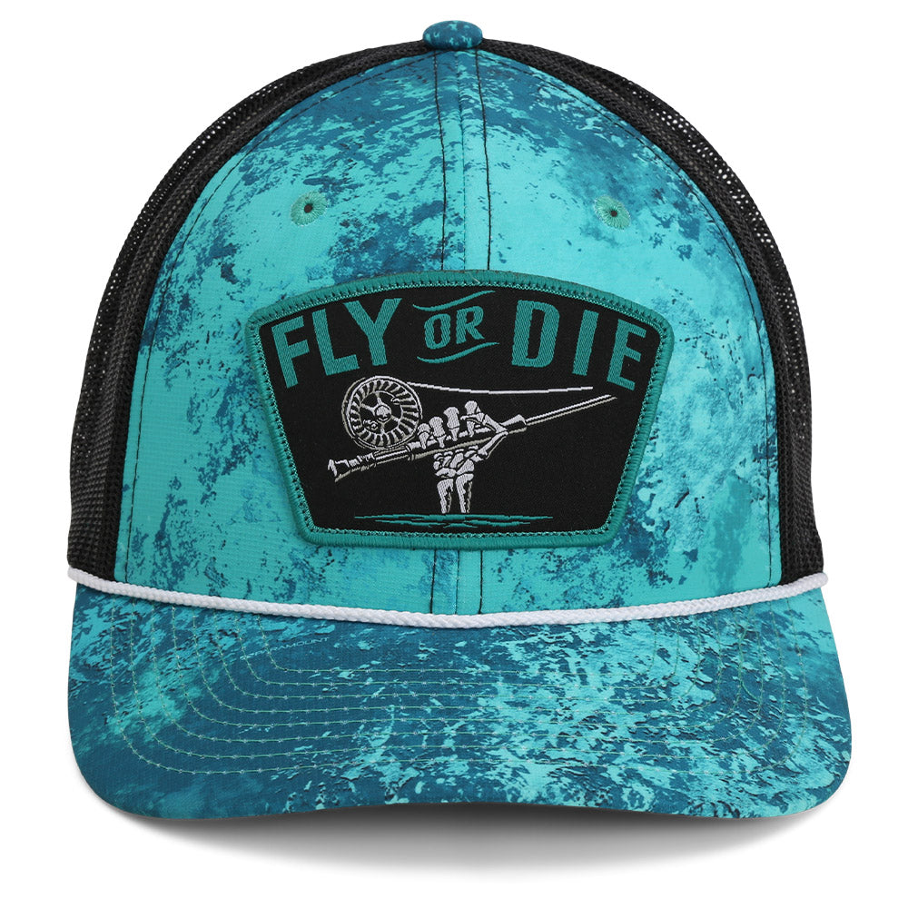 Casquette Fly or Die pour la pêche à la mouche avec filet et dos en corde
