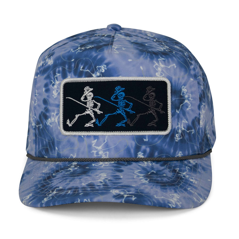 Casquette de camionneur tie-dye à motif squelettes dansants et pêche à la mouche