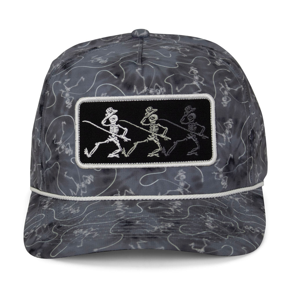 Casquette de camionneur tie-dye à motif squelettes dansants et pêche à la mouche