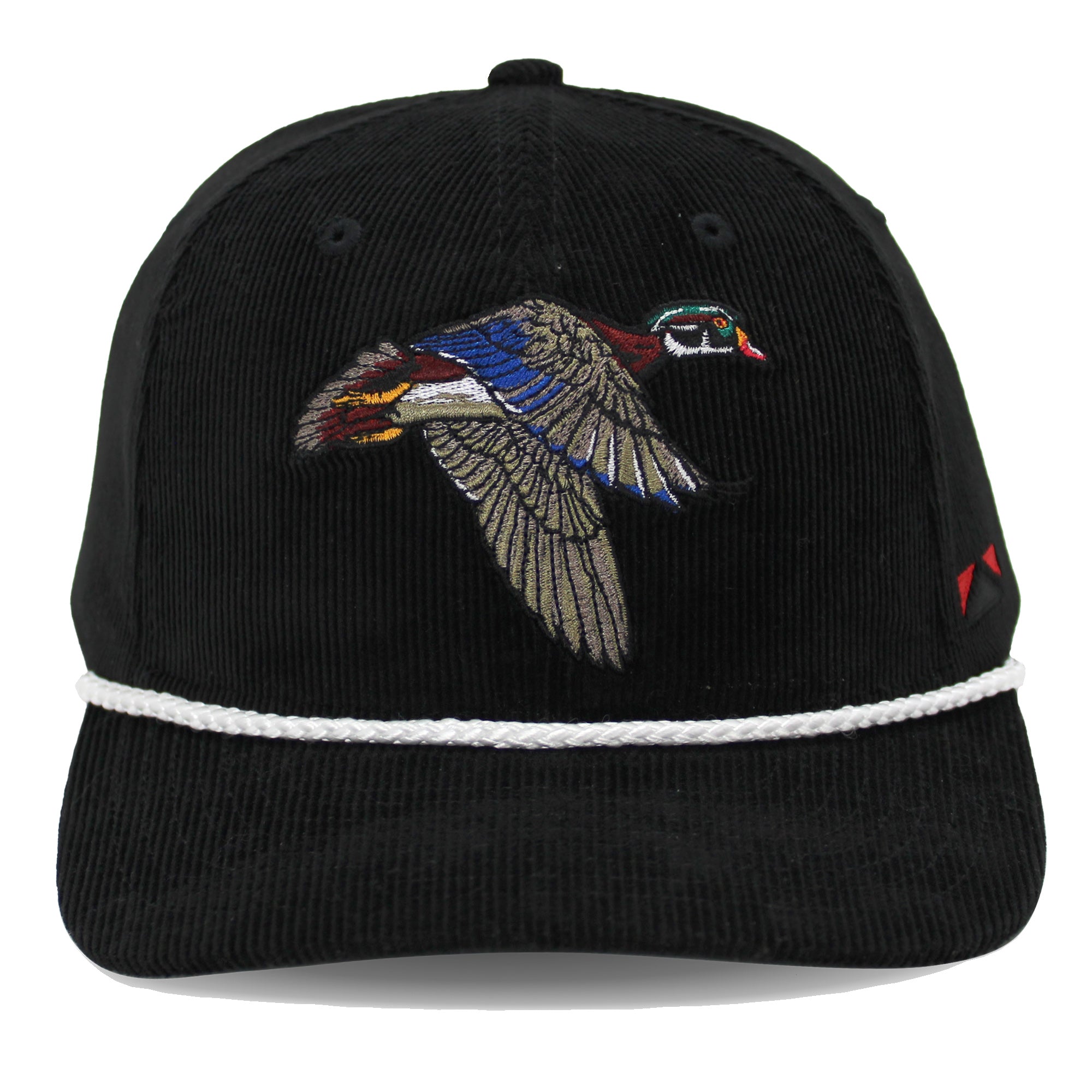 Gorra de alto rendimiento de pana con diseño de pato de madera y seis paneles.