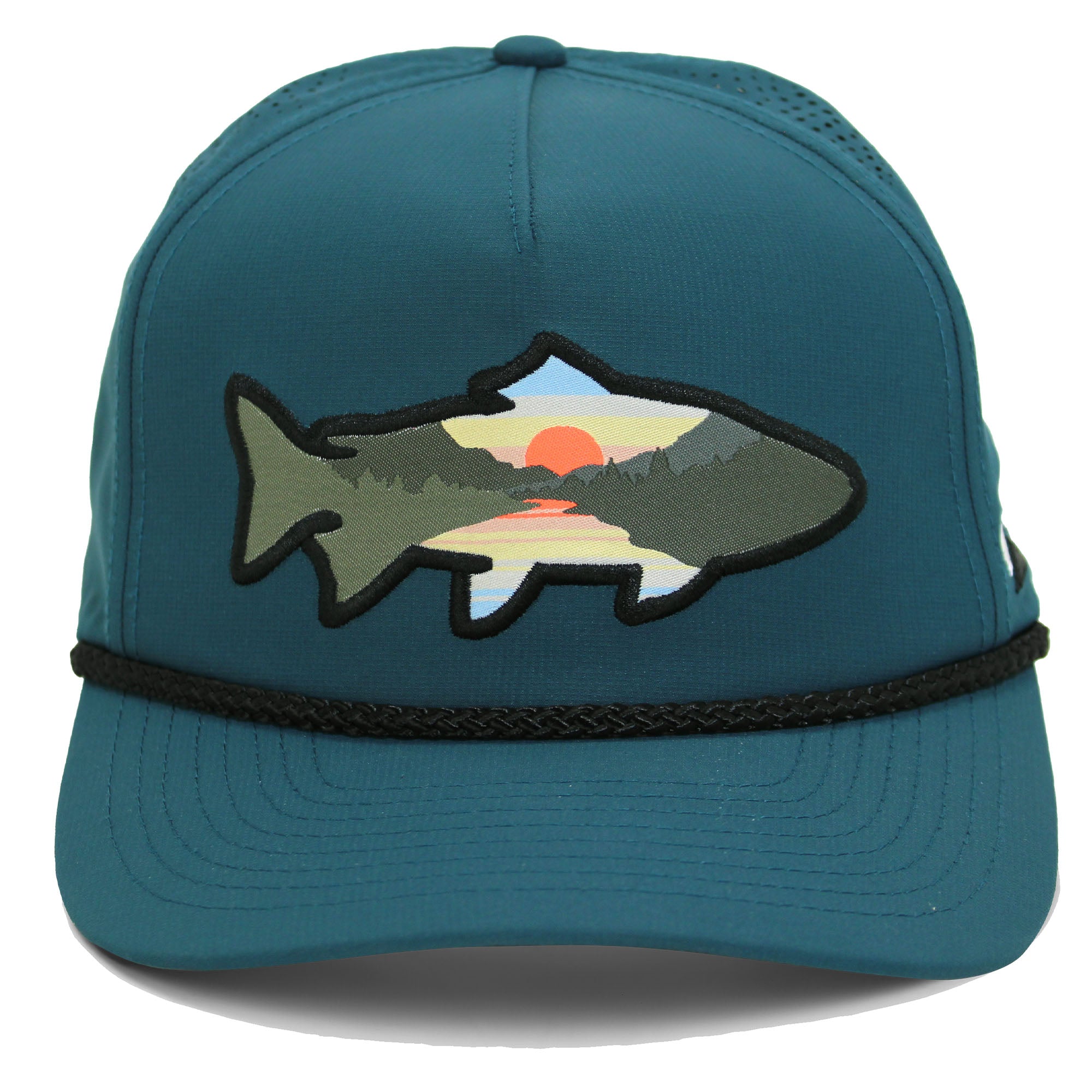 Casquette de performance à 5 panneaux Sunset Fish Silhouette