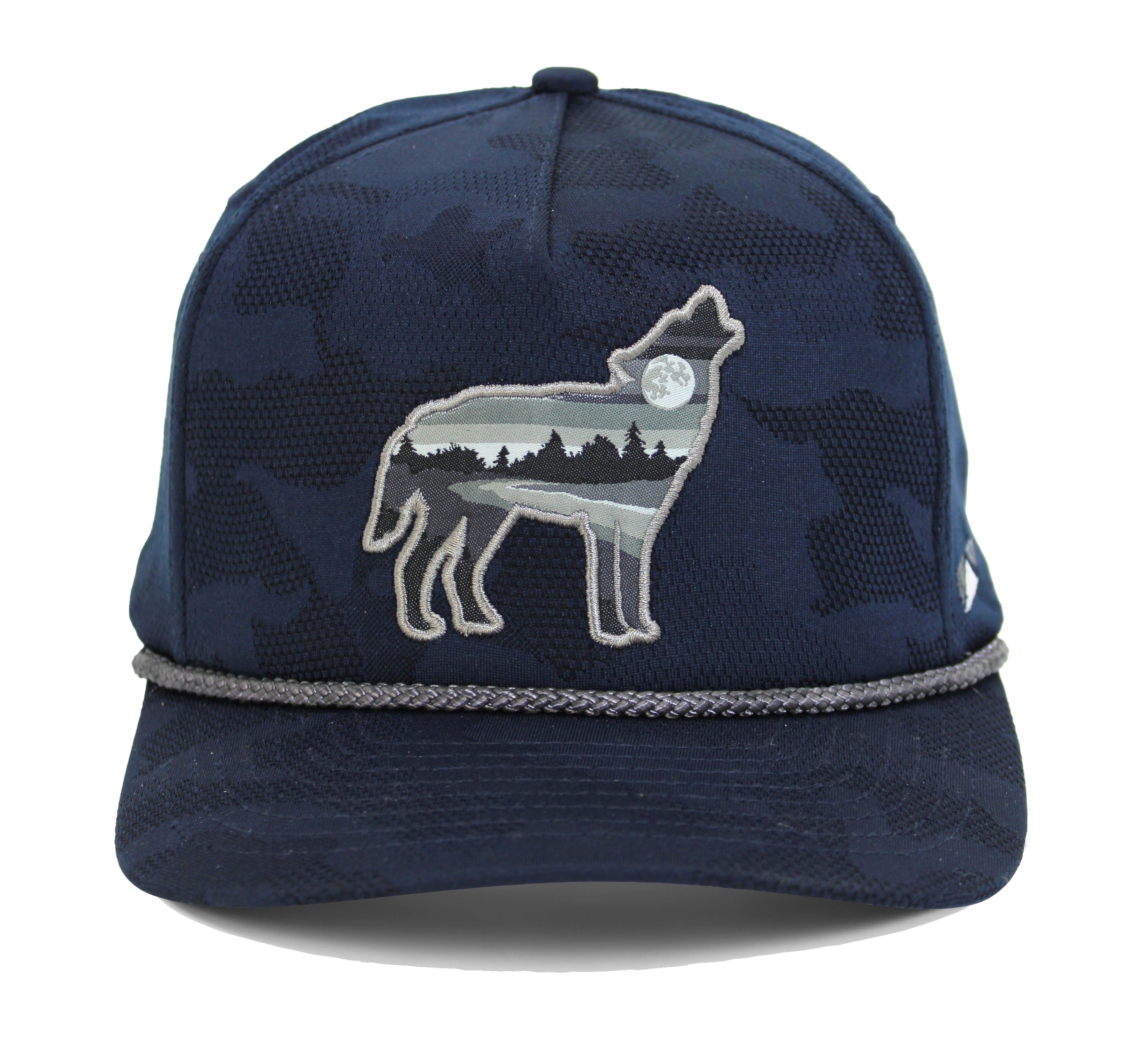 Casquette à cordes 5 panneaux avec motif nuage et hurlement de loup