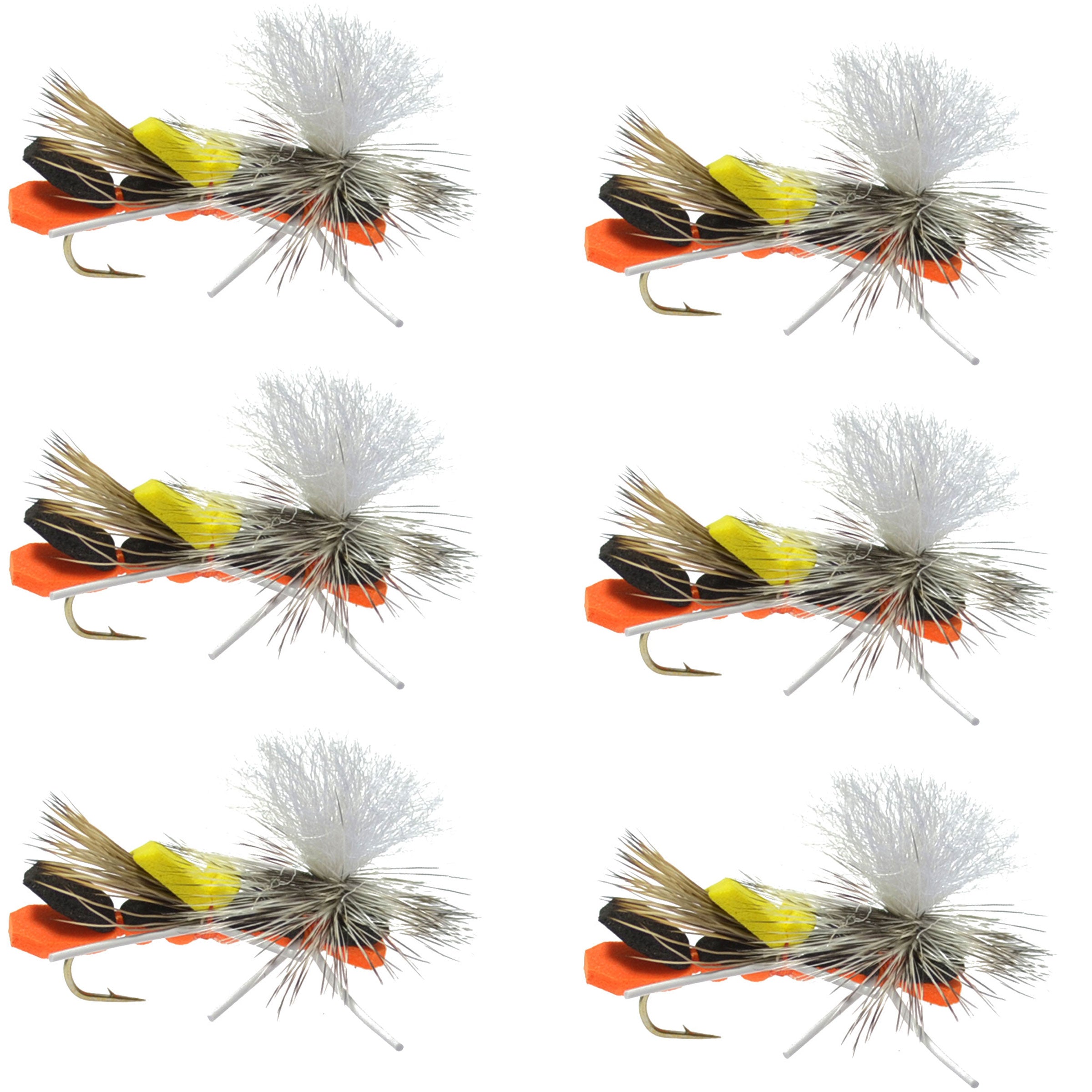 Paracaídas Chernobyl Ant, cuerpo de espuma naranja y negro, mosca saltamontes - 6 moscas, anzuelo tamaño 10