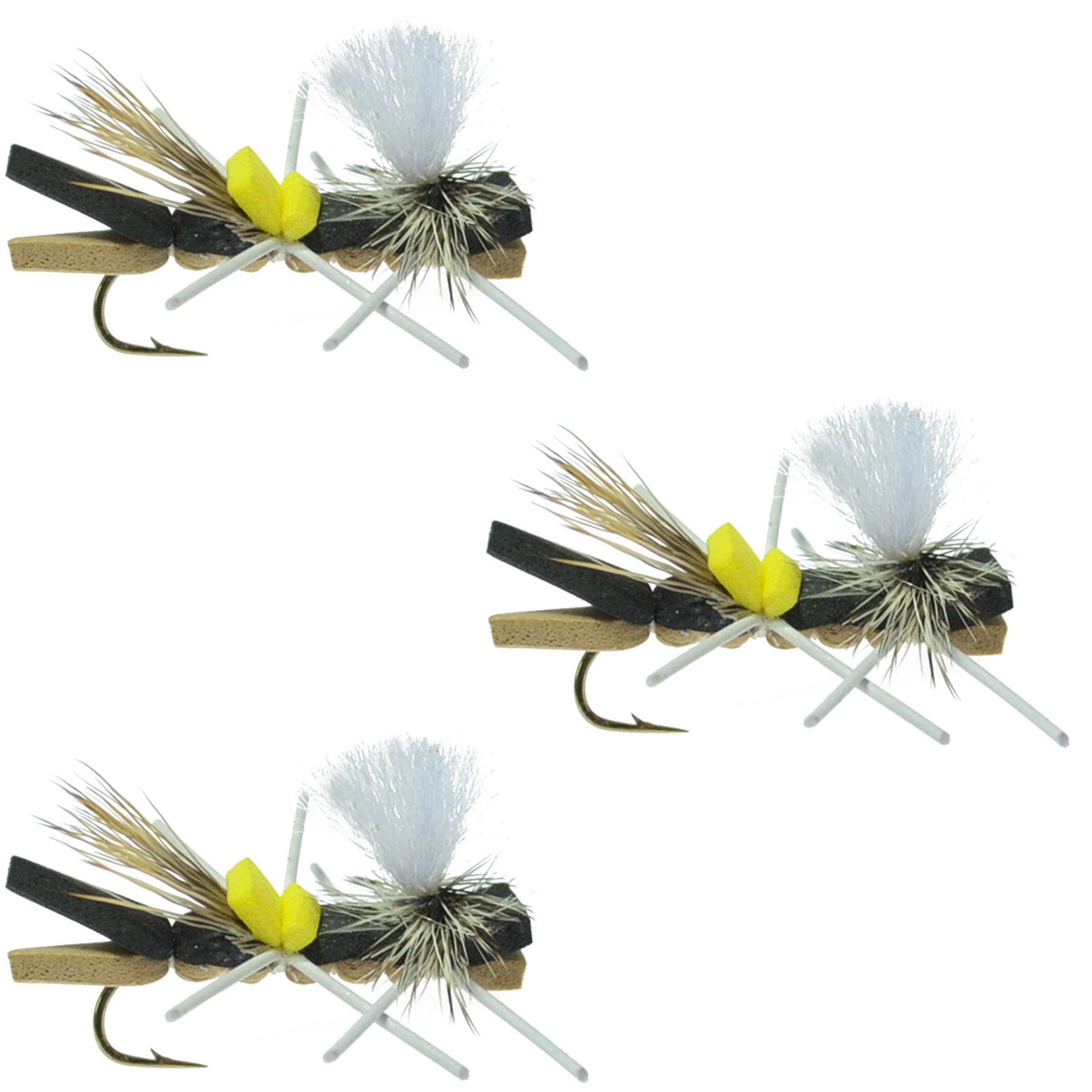Paracaídas Chernobyl Ant, cuerpo de espuma color tostado negro, mosca saltamontes, 6 moscas, anzuelo tamaño 10