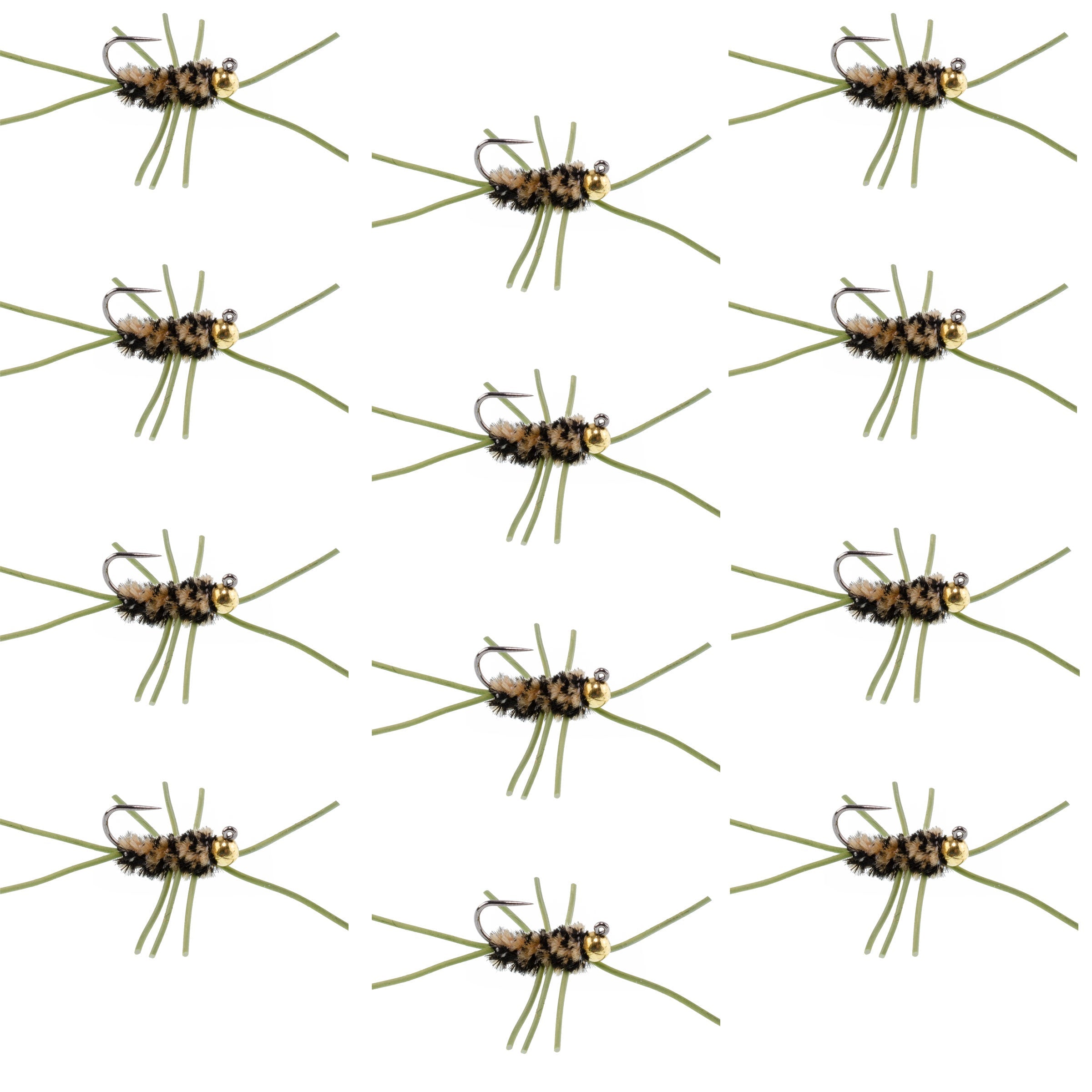Barbless Pat's Rubber Legs Tungsten Bead Jigged Coffee/Black Euro Nymph - Set of 12 Flies Hook Size 10