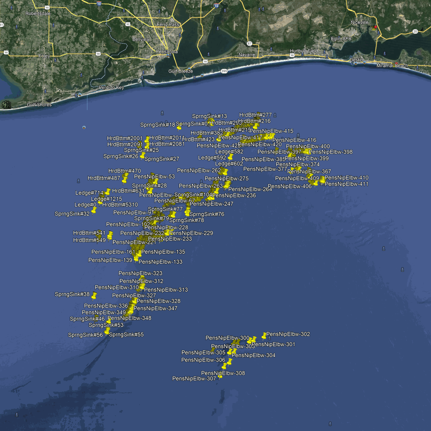 Pensacola Fishing Spots - Offshore Numbers