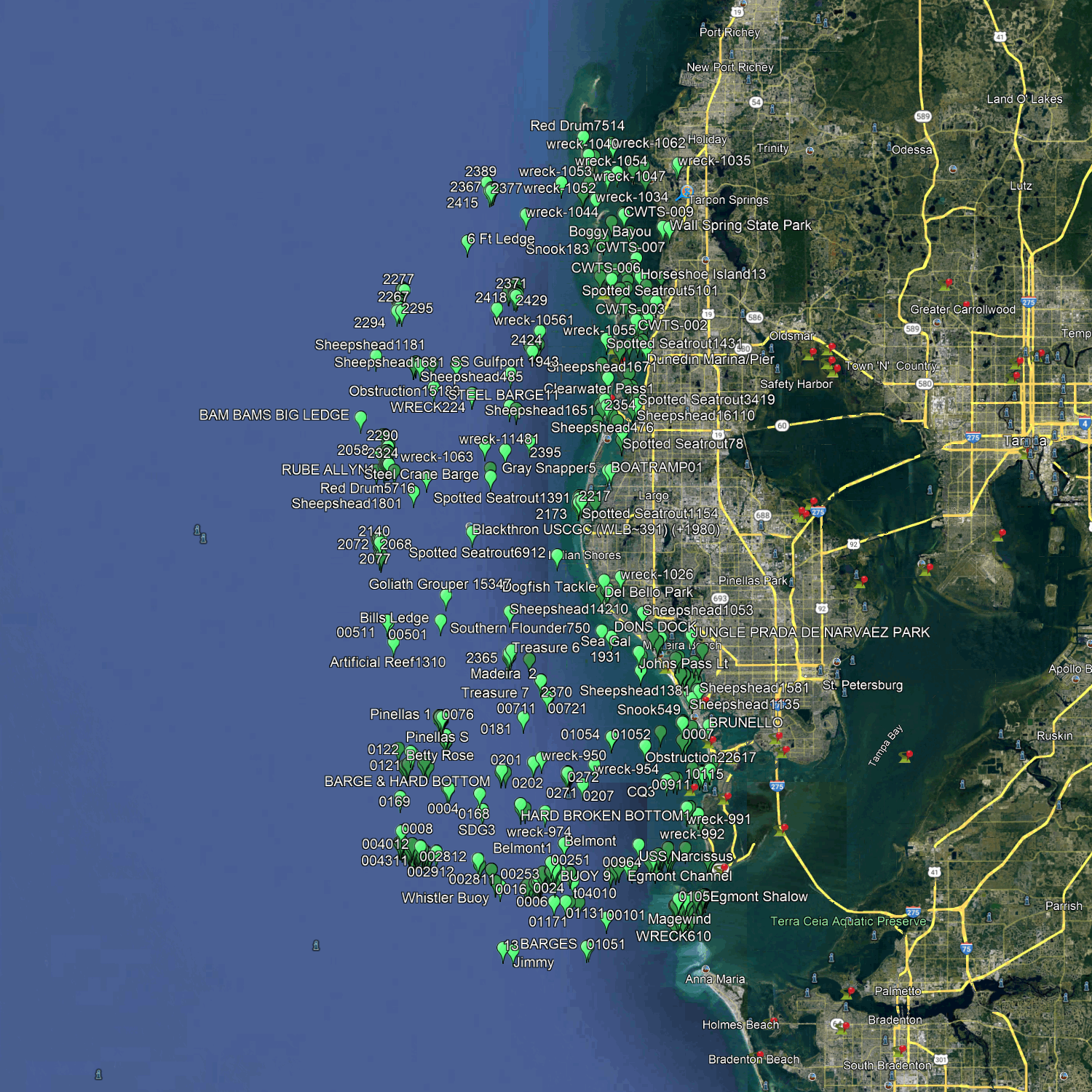 Pinellas Fishing Spots - Nearshore Numbers