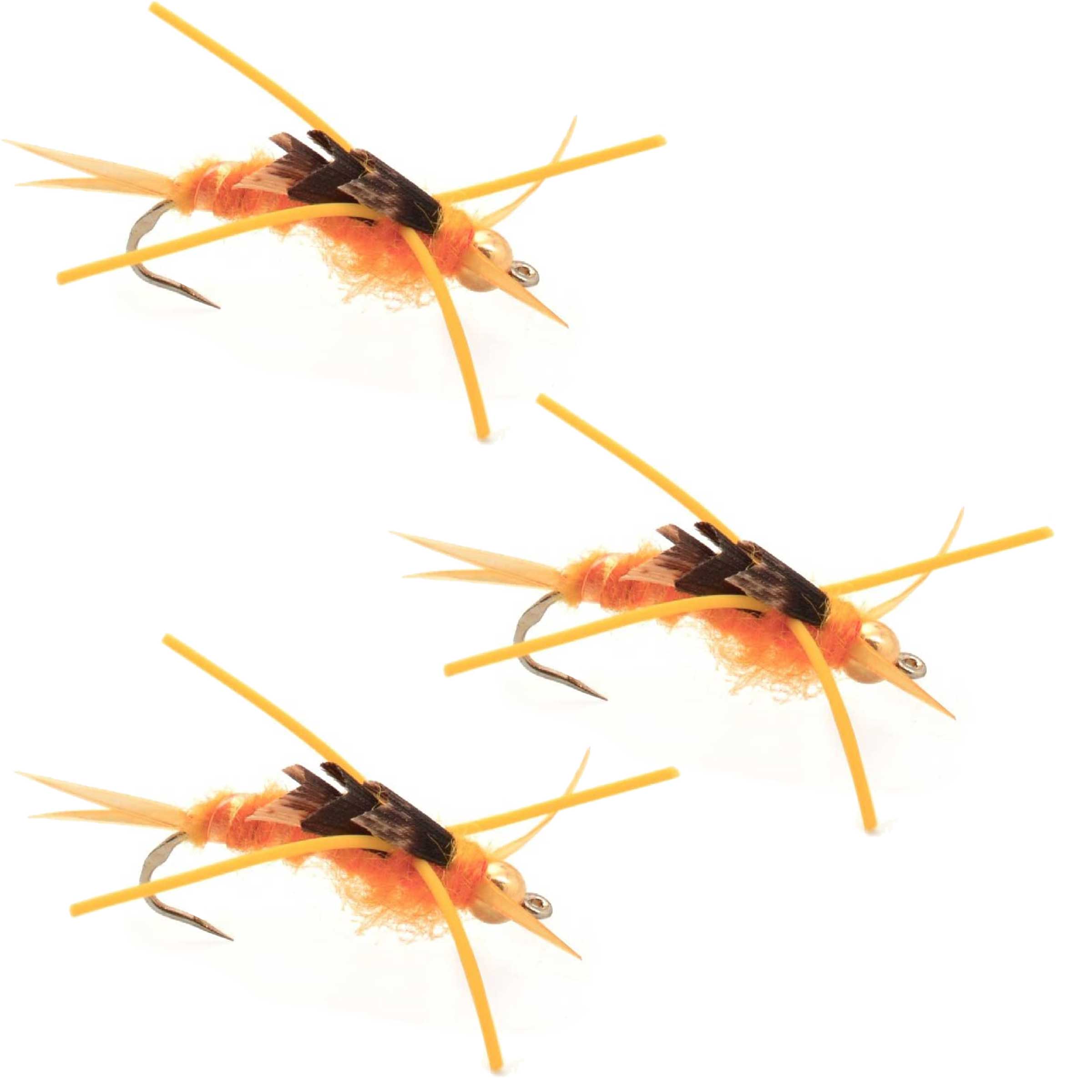 Mosca de piedra dorada Kaufmann sin púas con patas de goma - Mosca húmeda Stonefly - 6 moscas, anzuelo tamaño 12
