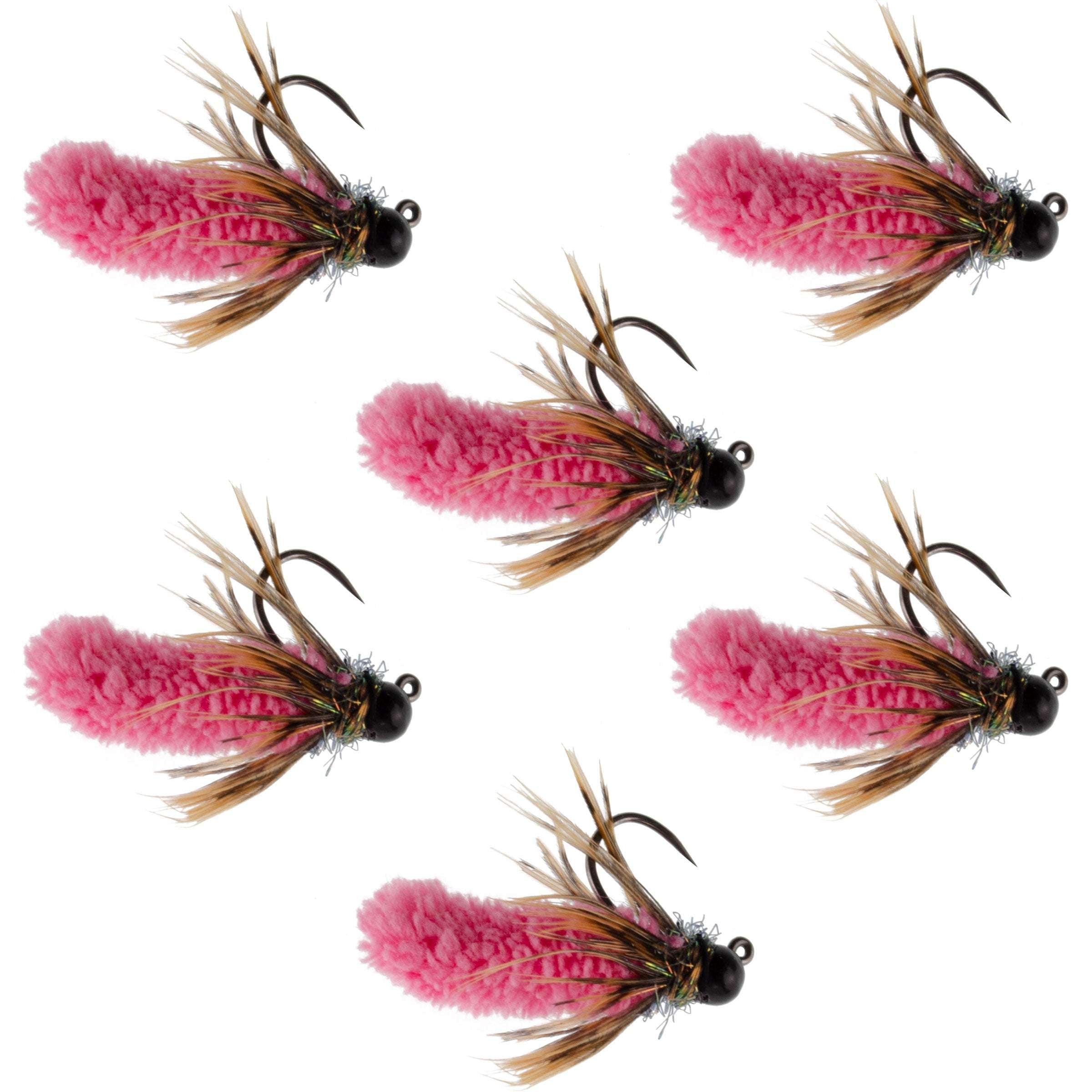 Tungsten Bead Hot Pink Mop Fly Tactical Jig Czech Euro Nymph Barbless Fly 6 Flies - Size 14