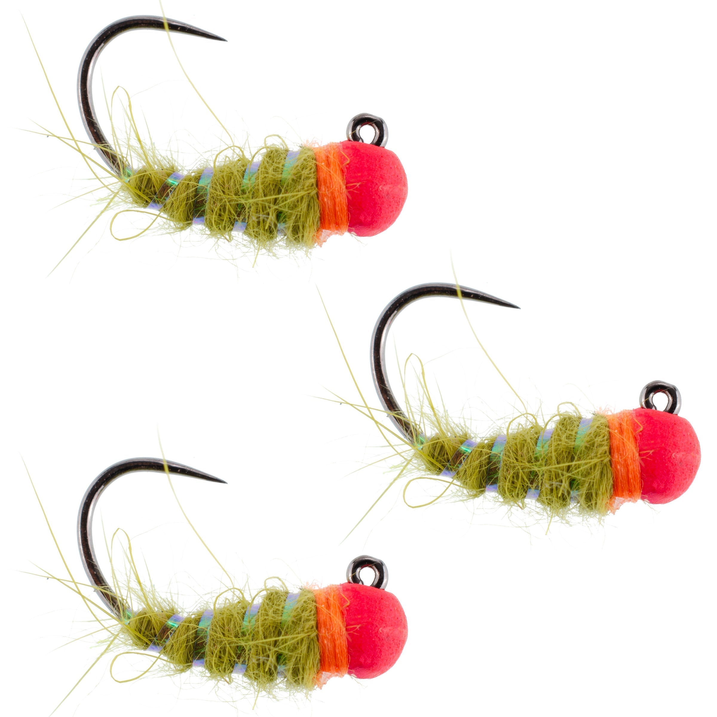 Paquete de 3 anzuelos de tungsteno con forma de gusano Walt's Worm Jig, ninfa checa táctica, para pesca con ninfa europea - Tamaño de anzuelo: 16
