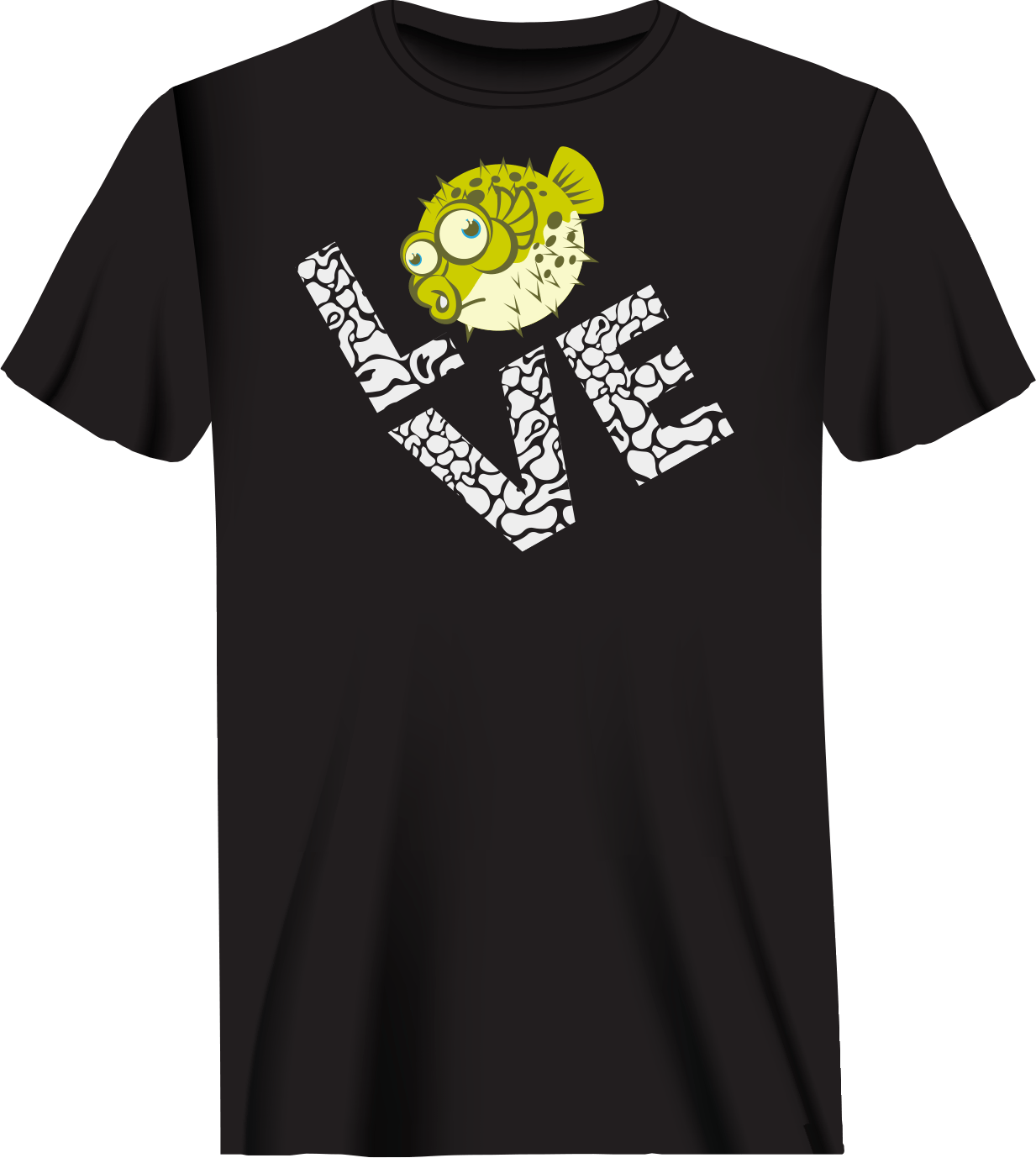 T-shirt « Love Fishing » pour homme avec motif de poisson-globe vert