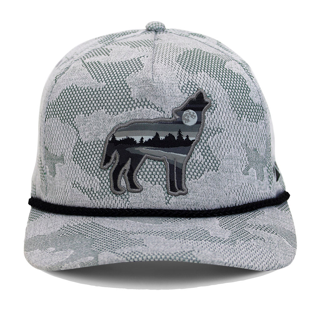 Casquette à cordes 5 panneaux avec motif nuage et hurlement de loup