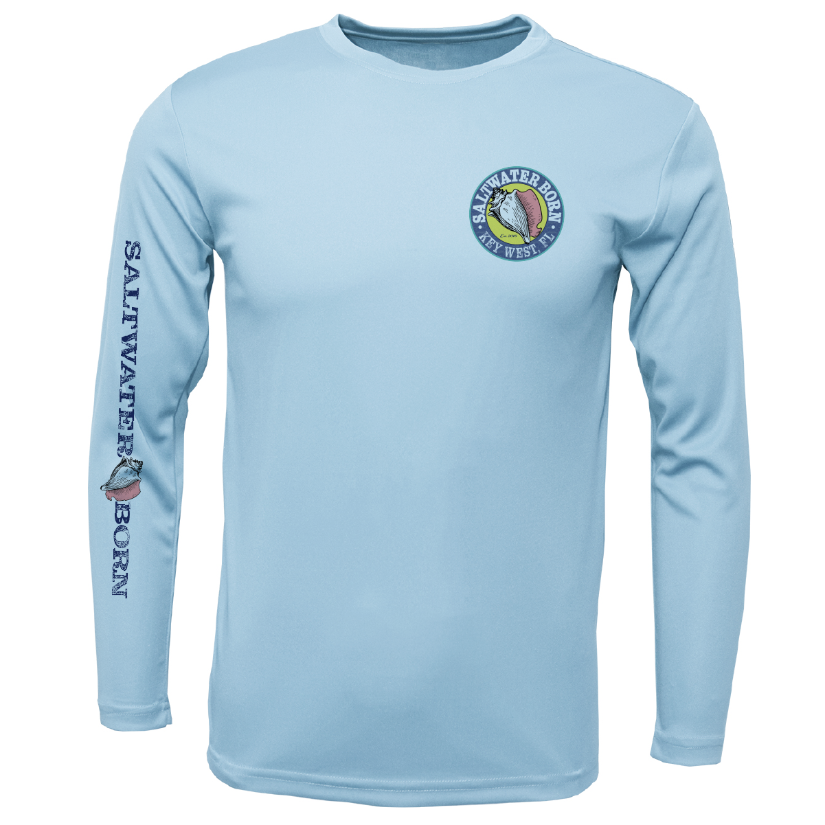 Key West, FL Saltwater Born Circle Logo Boy's Long Sleeve UPF 50+ Dry-Fit Shirt