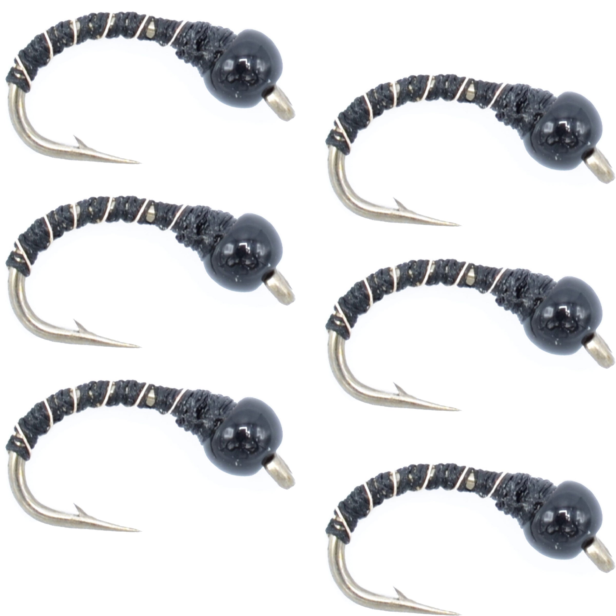 Mosquito Cebra Negra - Cabeza de Bola Negra - 6 Moscas Talla 14 - Moscas para Pesca en Aguas de Cola y Lagos