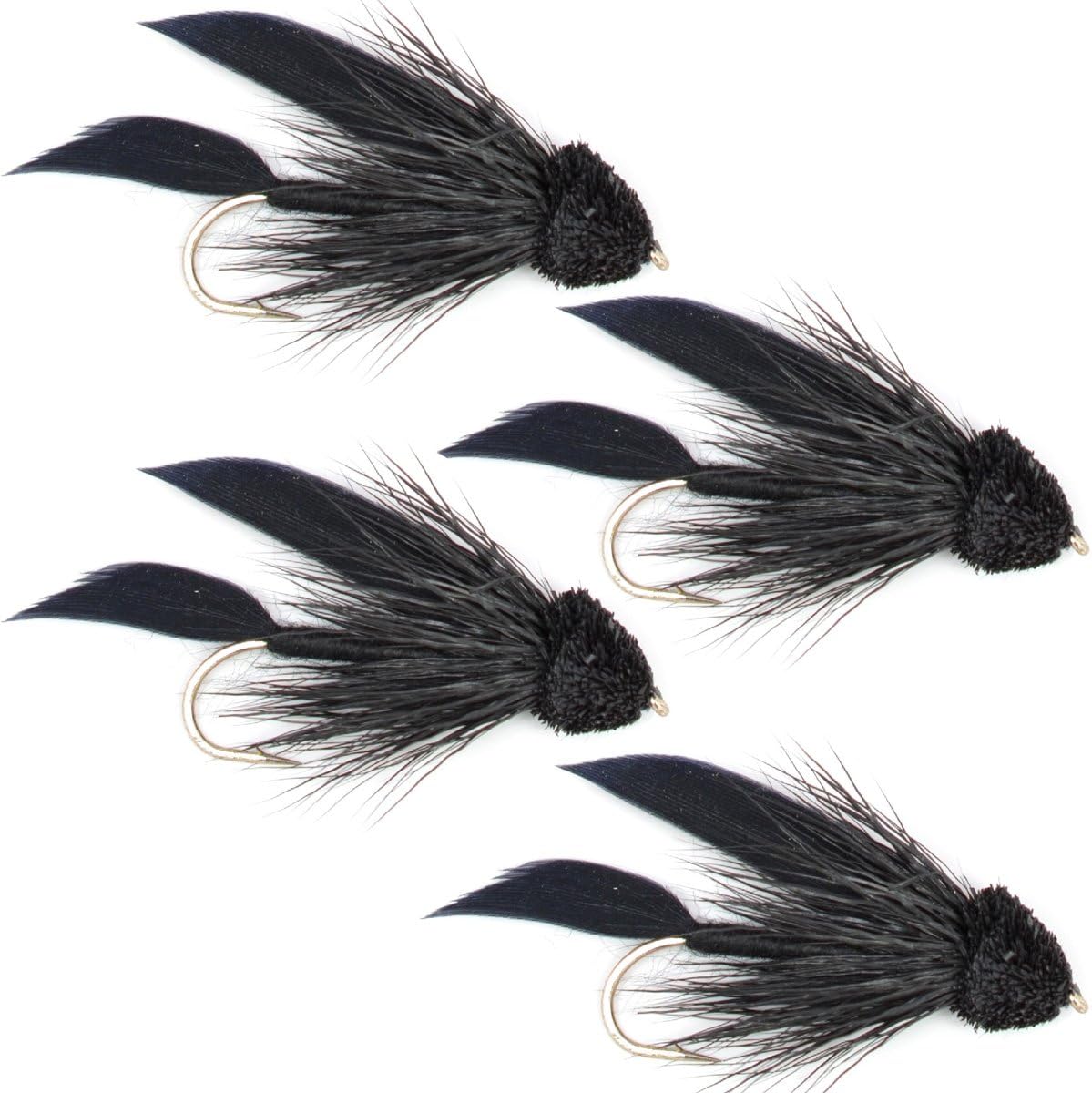 Moscas de pesca con mosca Black Muddler Minnow - Streamers clásicos - Juego de 4 moscas, tamaño de anzuelo 8