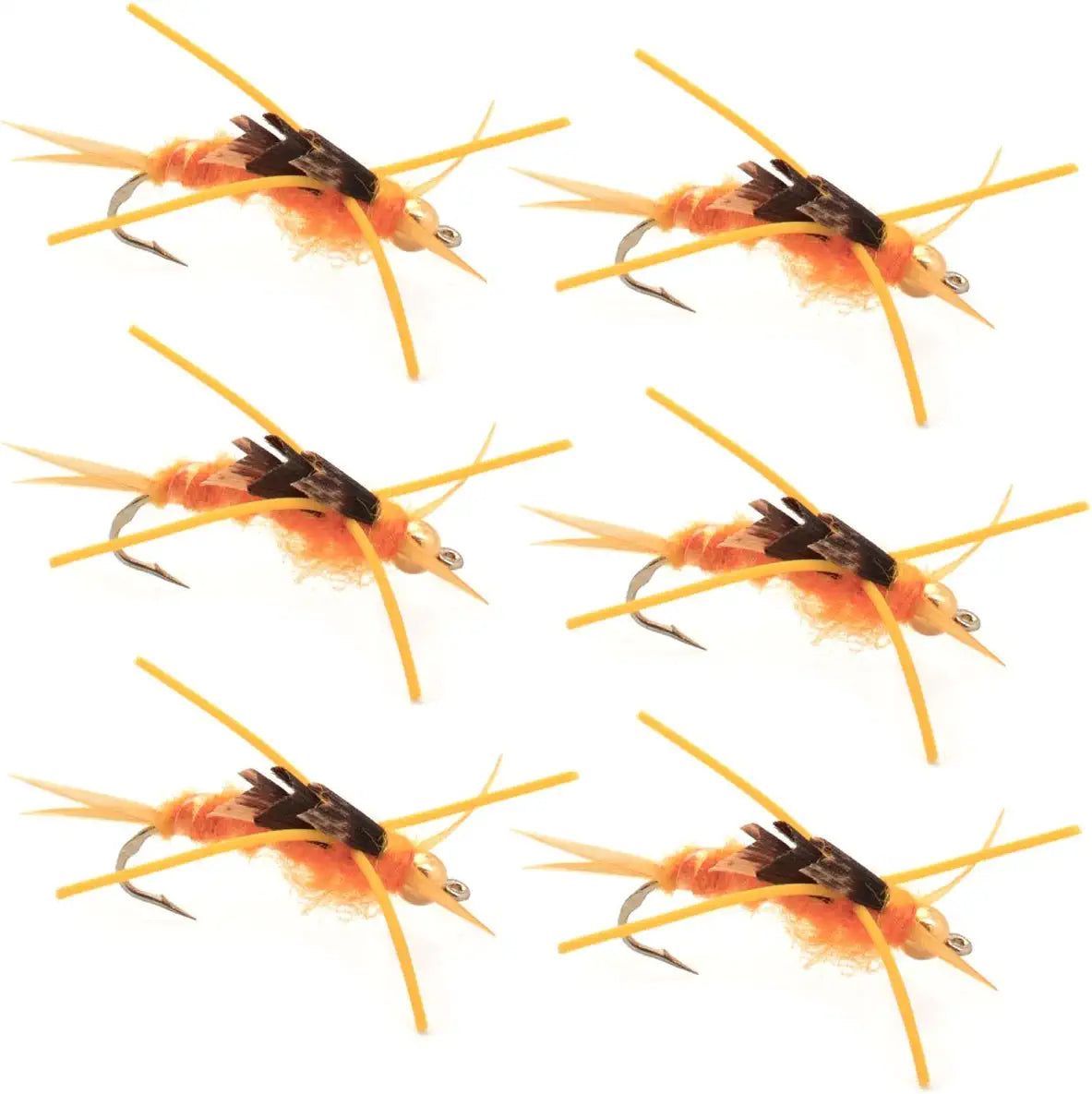 Mosca de piedra dorada de Kaufmann con patas de goma - Mosca húmeda Stonefly - 6 moscas, anzuelo tamaño 8