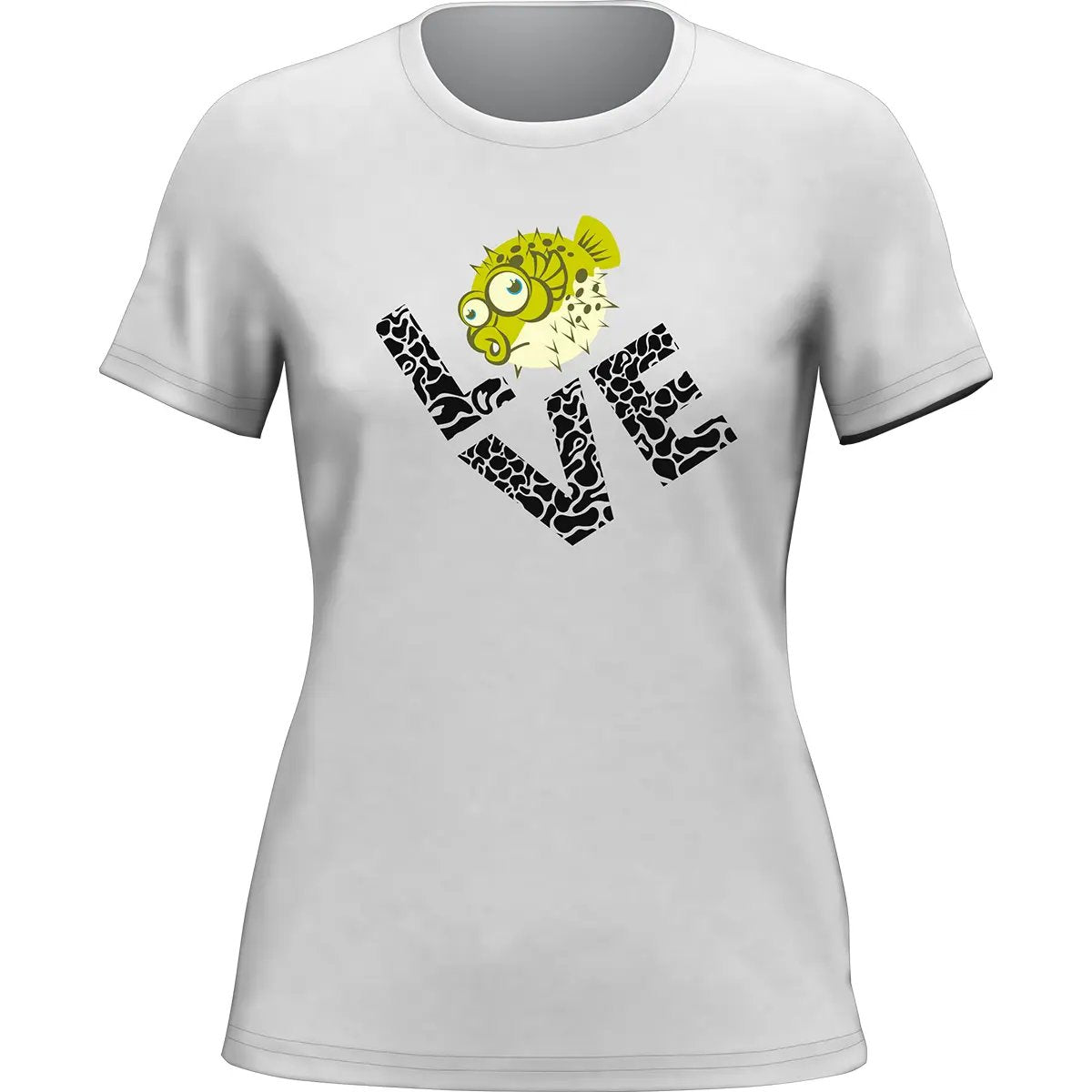 Camiseta "Love Fishing Green Blowfish Globe" para mujer