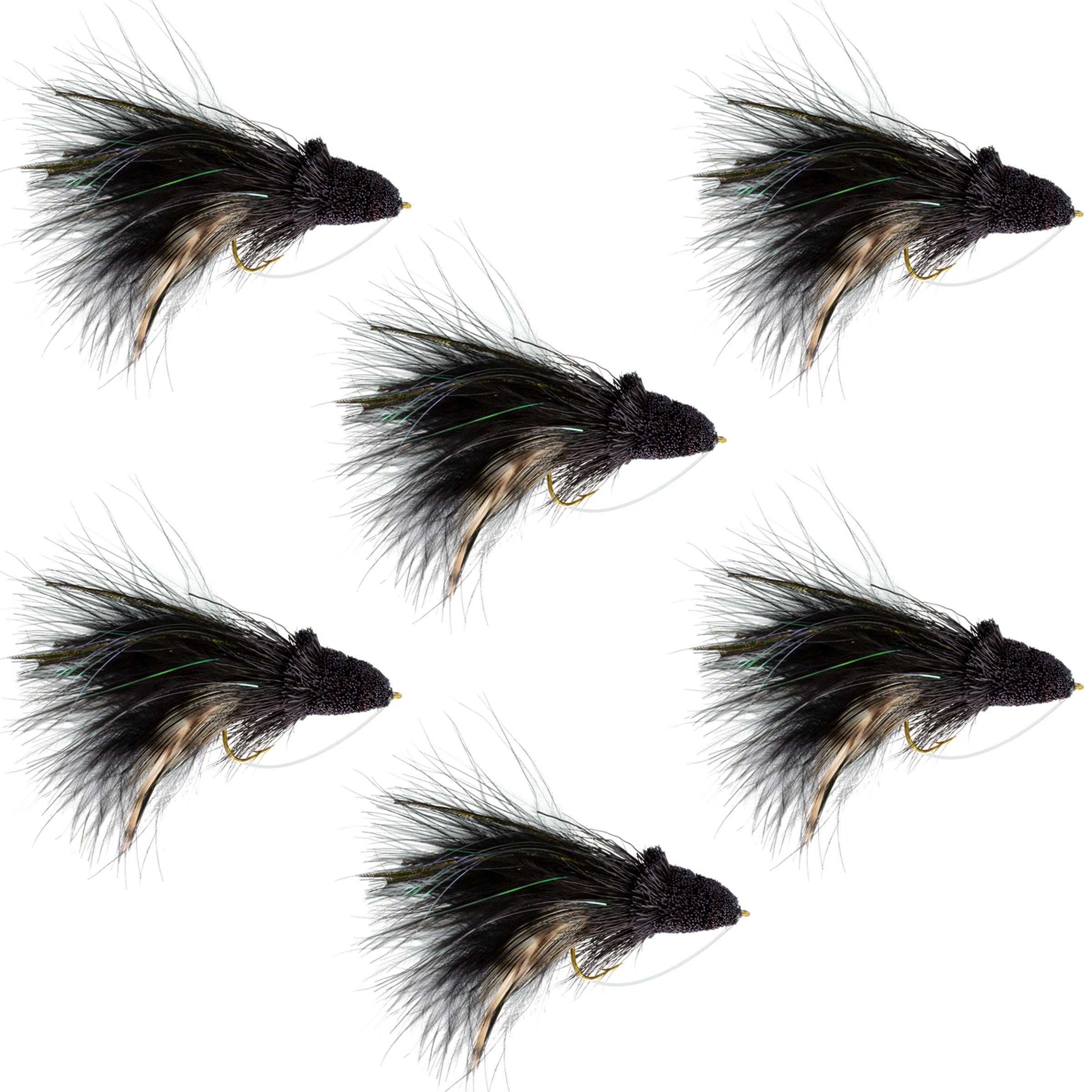 Black Dahlberg Deer Hair Diver 6 Flies Hook Size 4 - Bass Fly Fishing Bug Wide Gape Bass Hooks With Weed Guard