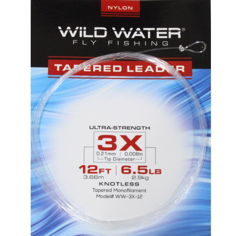 Bobina de monofilamento de nailon cónico 3X, 3,6 metros (12 pies) | Paquete de 6 | Pesca con mosca Wild Water