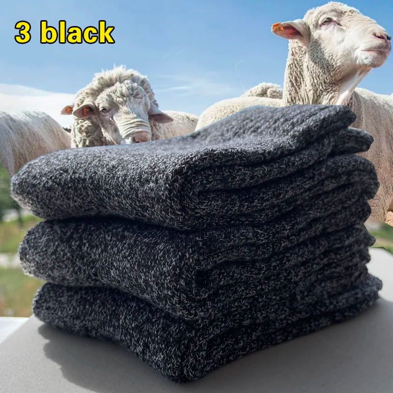 3 Pairs Winter Warm Thick Towel bottom Man Socks Wool Male Socks Slipper Socks Merino Wool Socks Against Cold Snow Socks 39-44 Bobber Bargain